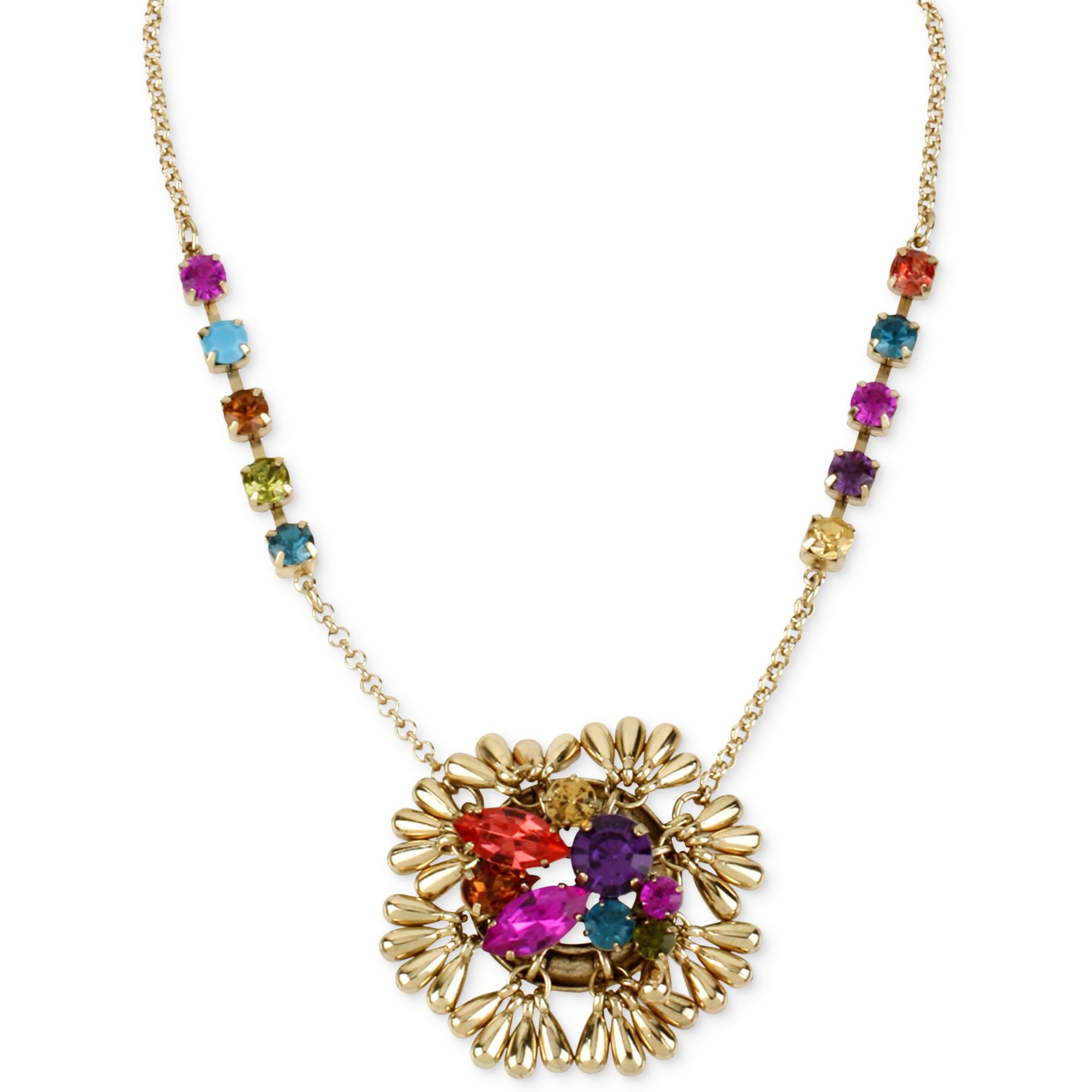 Betsey Johnson Goldtone Crystal Cluster Pendant Necklace in Multicolor ...