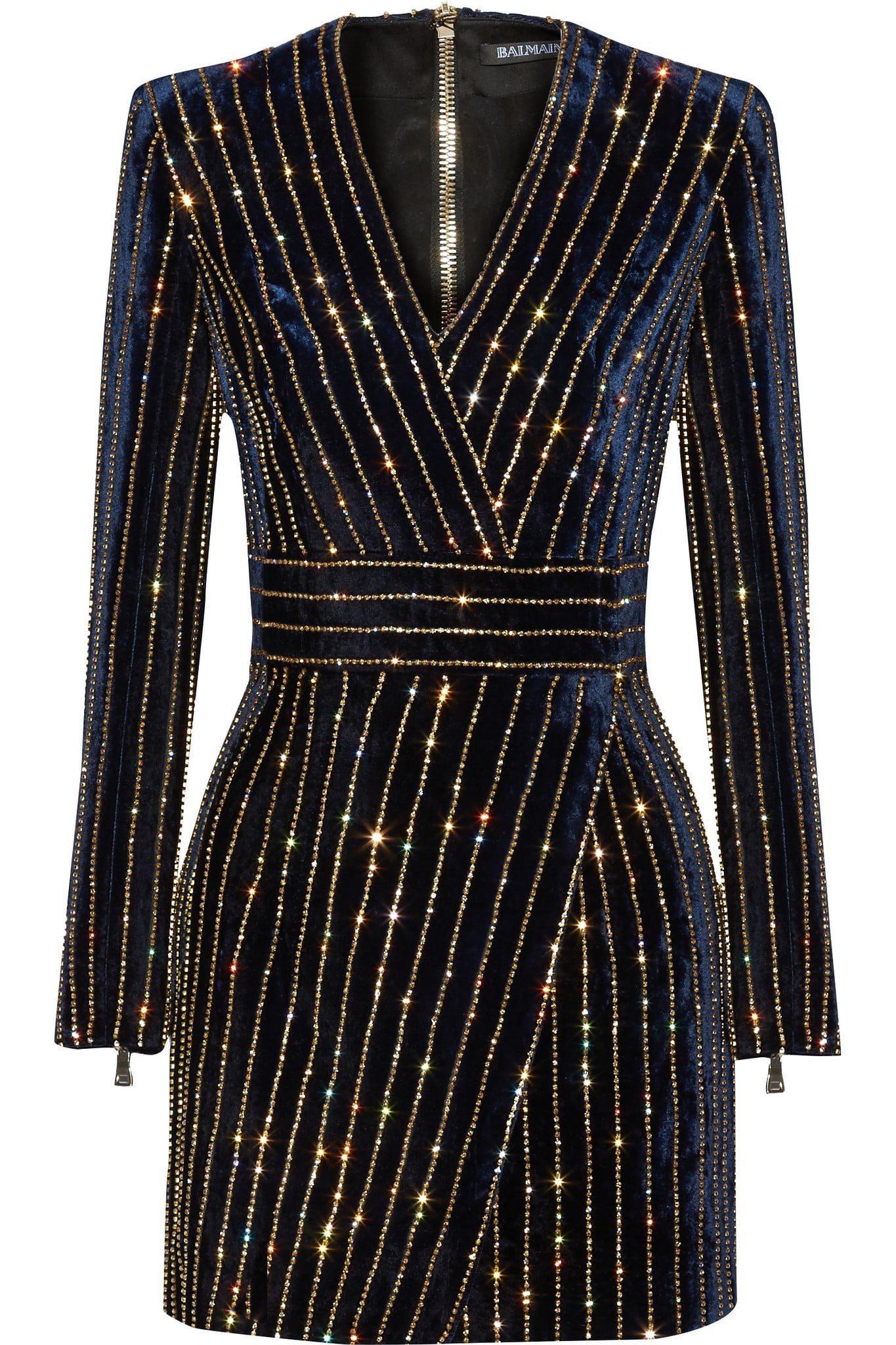 embellished long sleeve mini dress in blue