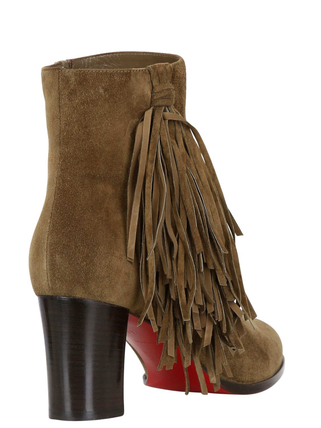 Christian louboutin 70Mm Jimmynetta Fringed Suede Boots in Brown ...