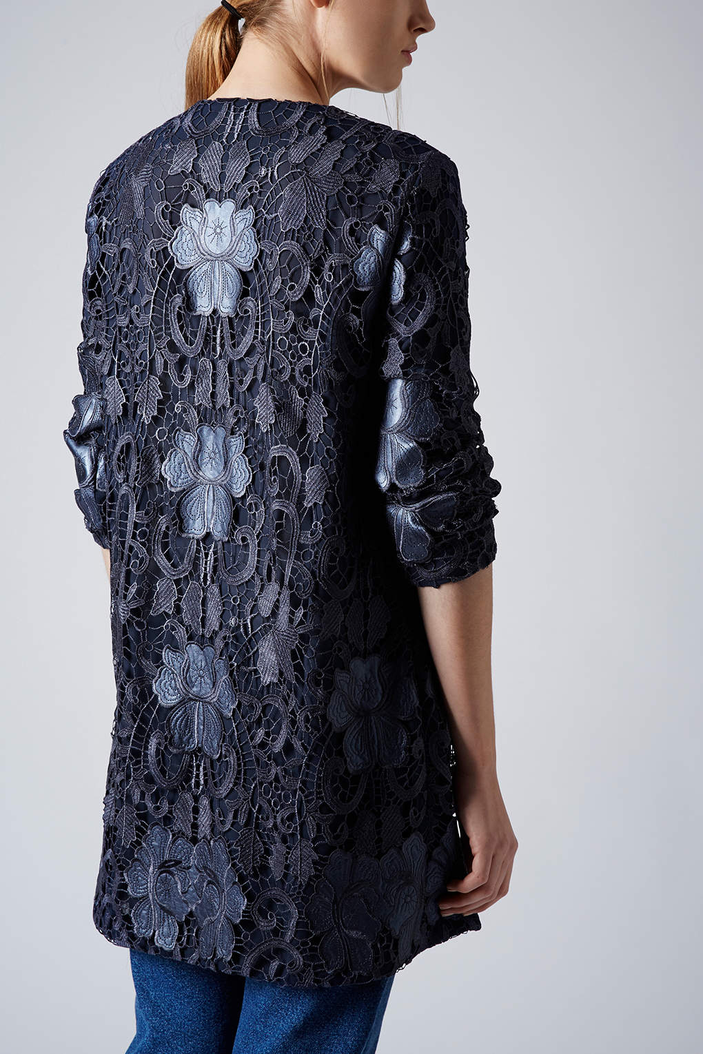 Lace Overlay Coat in Blue Lyst