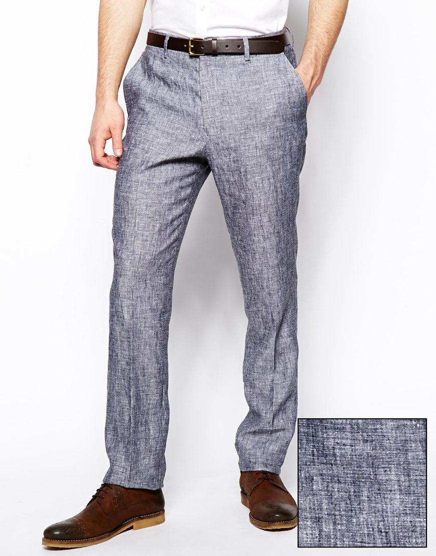 Lyst - Asos Slim Fit Smart Trousers In 100% Linen in Gray for Men