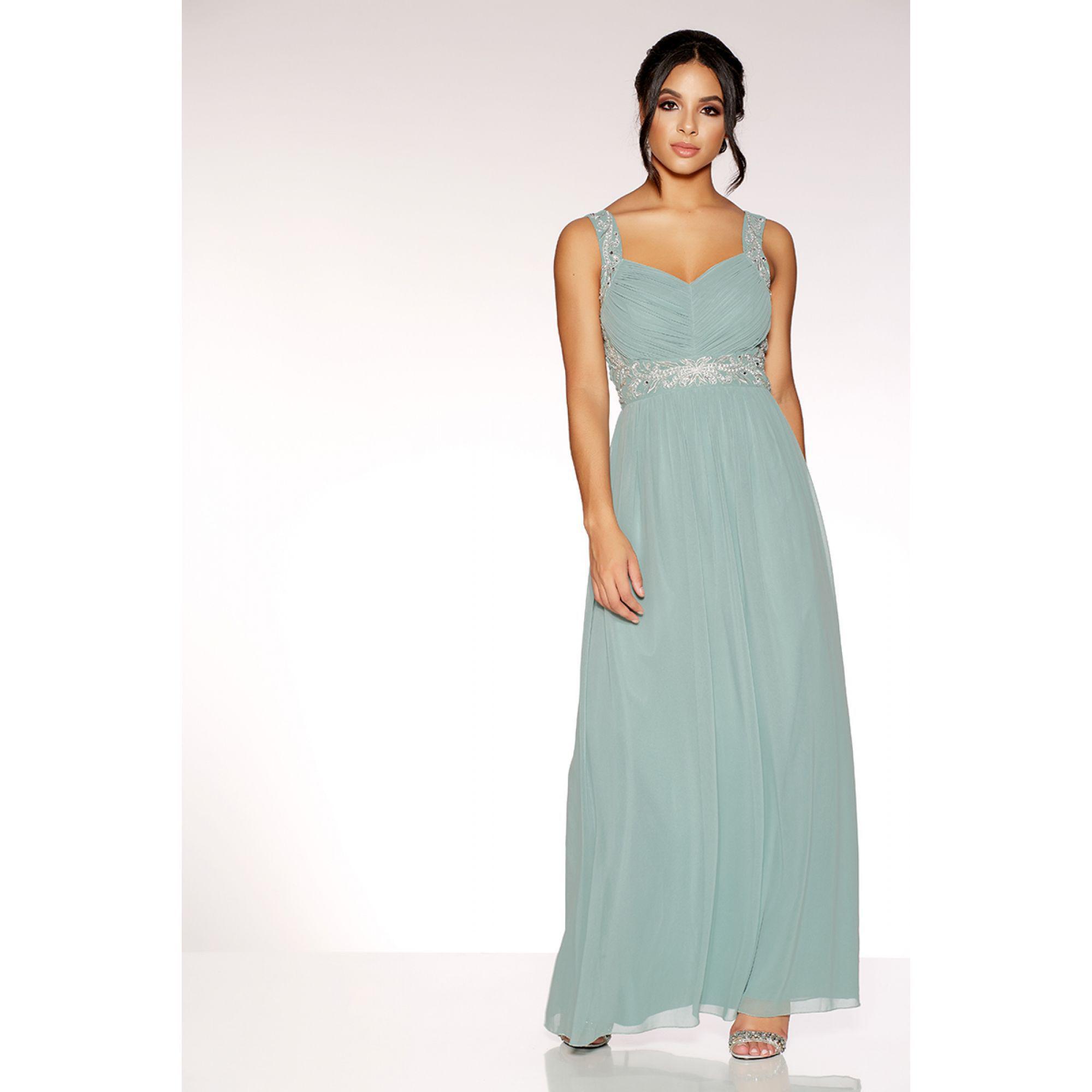 Quiz Sage Green Chiffon V Neck Embellished Maxi Dress In Lyst Gallery