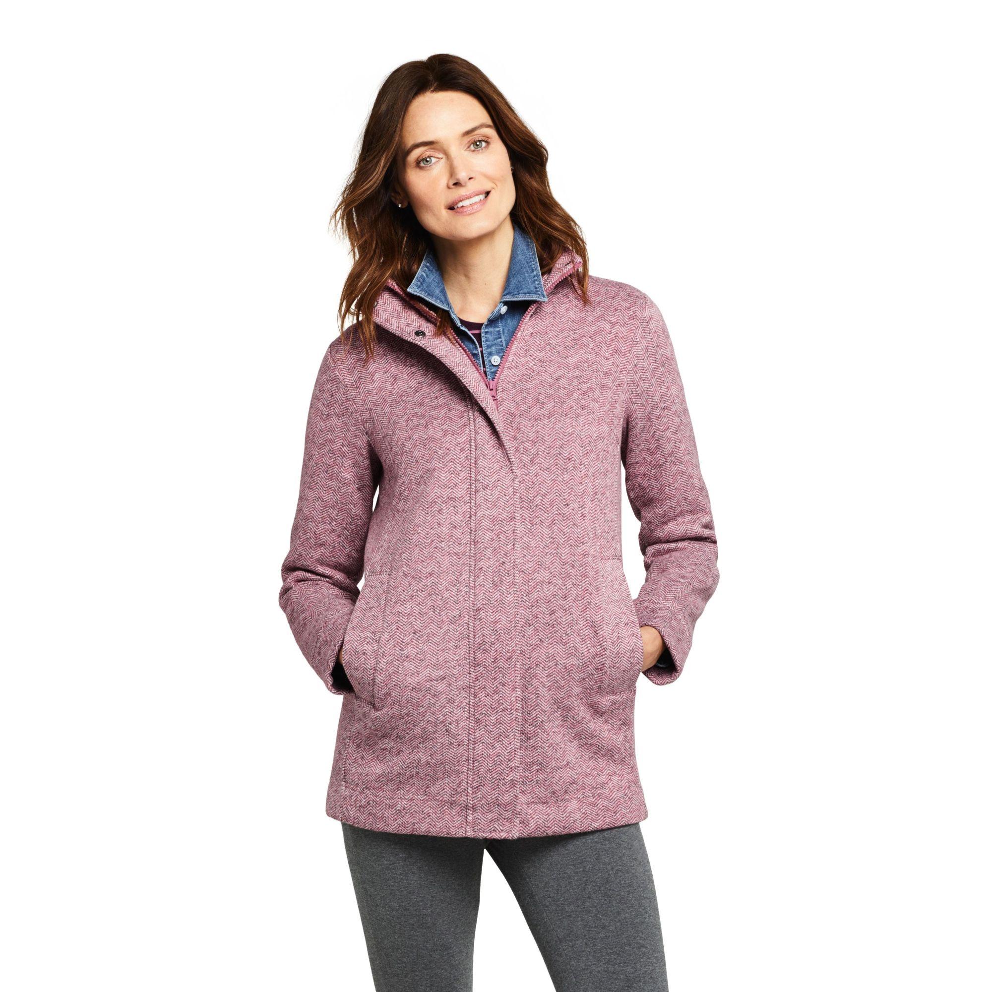Lands' End Pink Petite Sweater Fleece Coat - Lyst