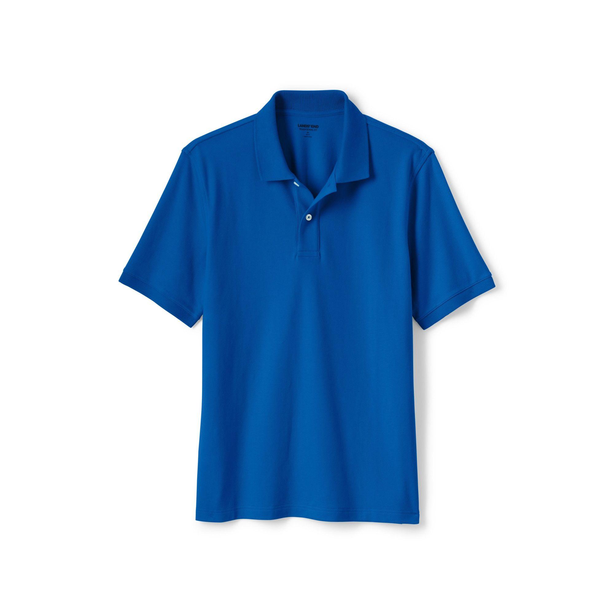 Lands' End Cotton Stretch Pique, Traditional Fit Polo Shirt in Blue for