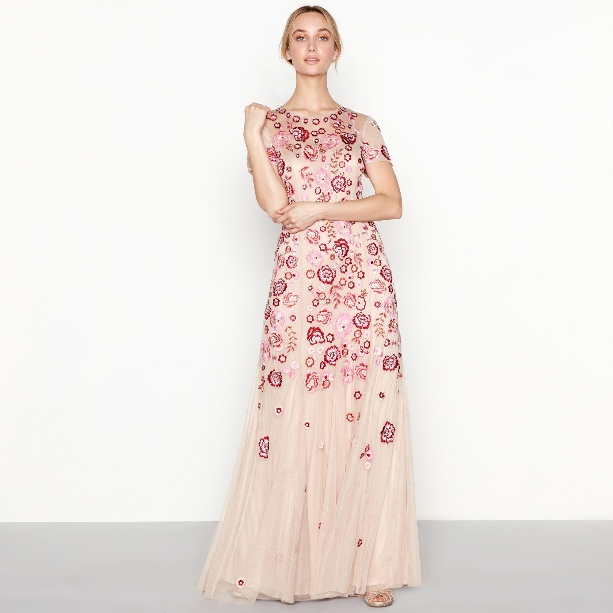 Round Neck Floral Polyester Evening Dresses