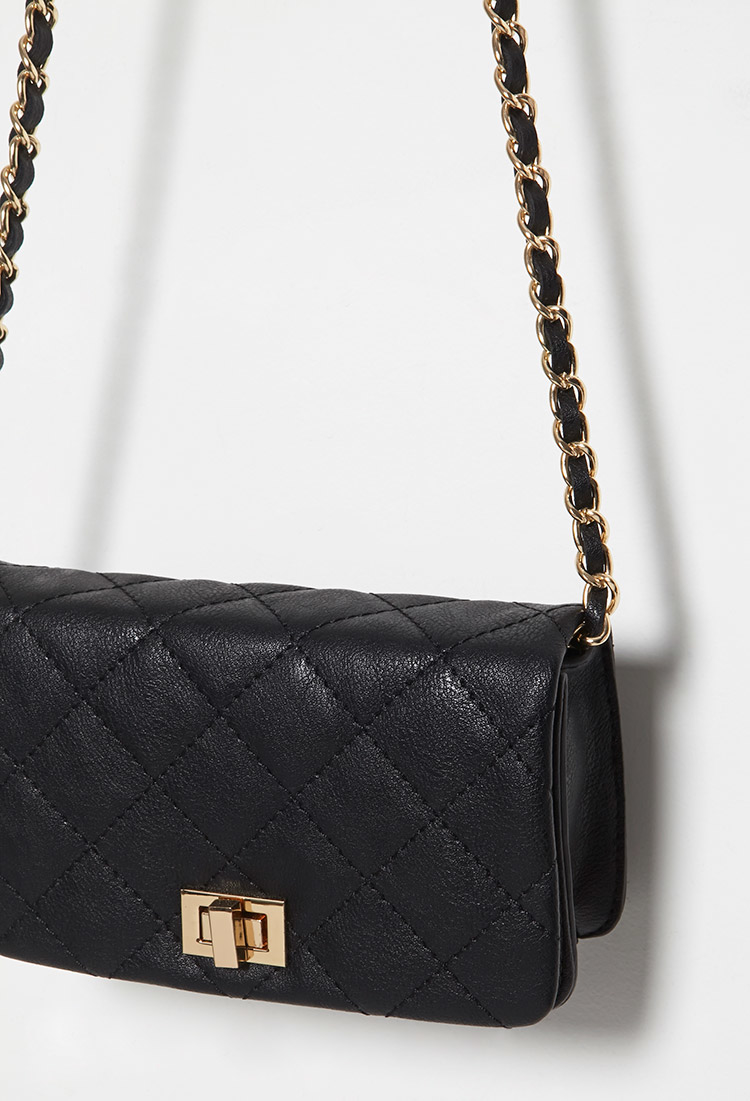 Forever 21 Quilted Faux Leather Crossbody In Black Lyst