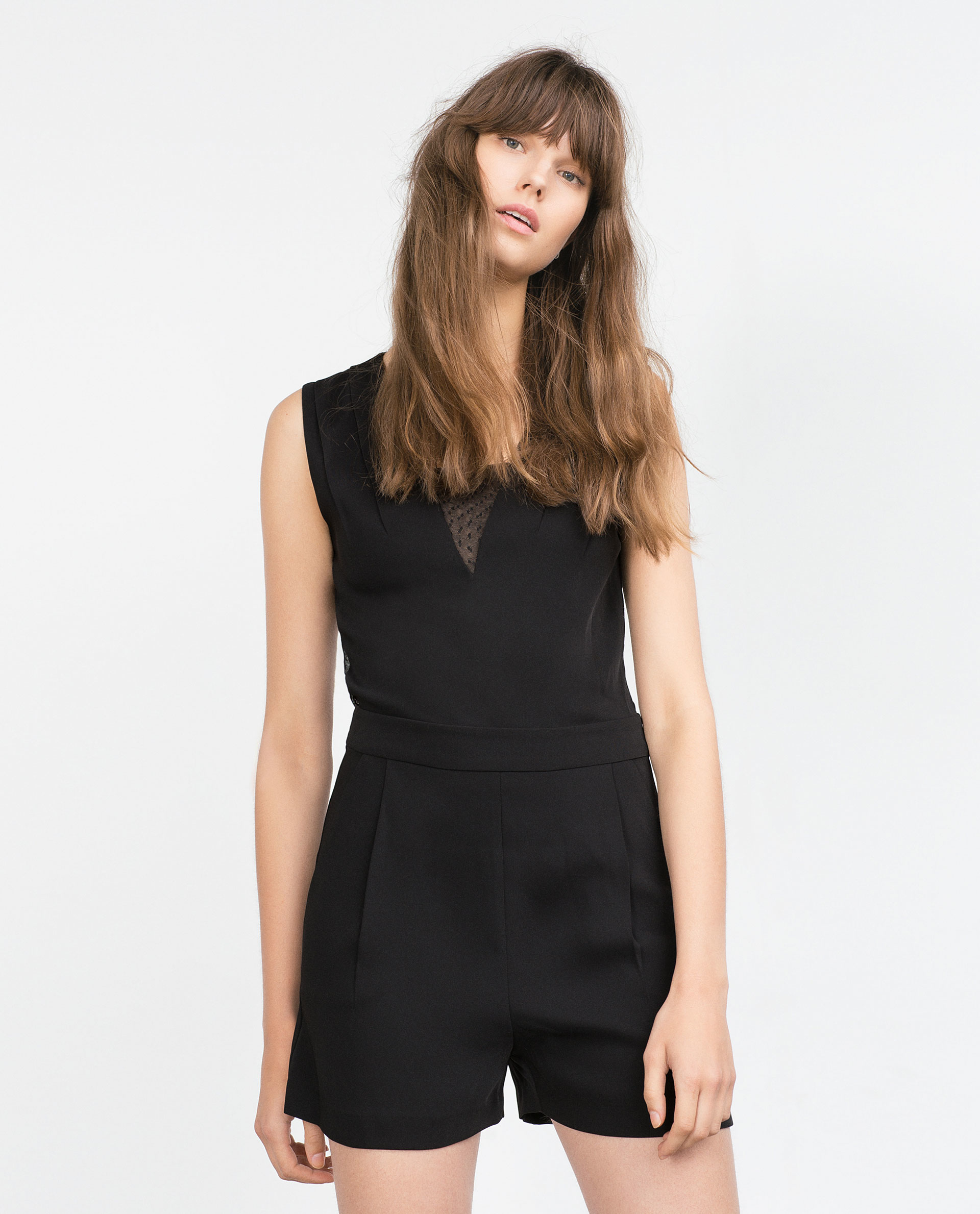 Zara Short Combined Plumetis Jumpsuit in Black | Lyst