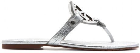 Tory Burch Miller Leather Sandals in Silver | Lyst