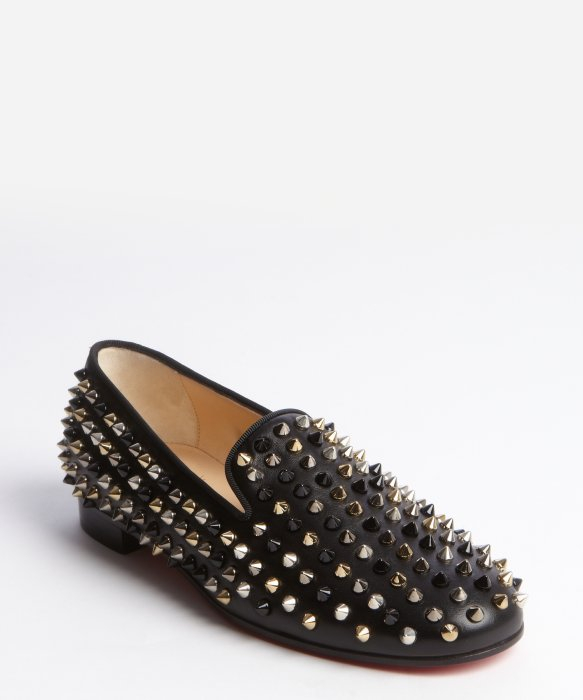 Christian Louboutin Leather Spike Studded Flats in Black | Lyst