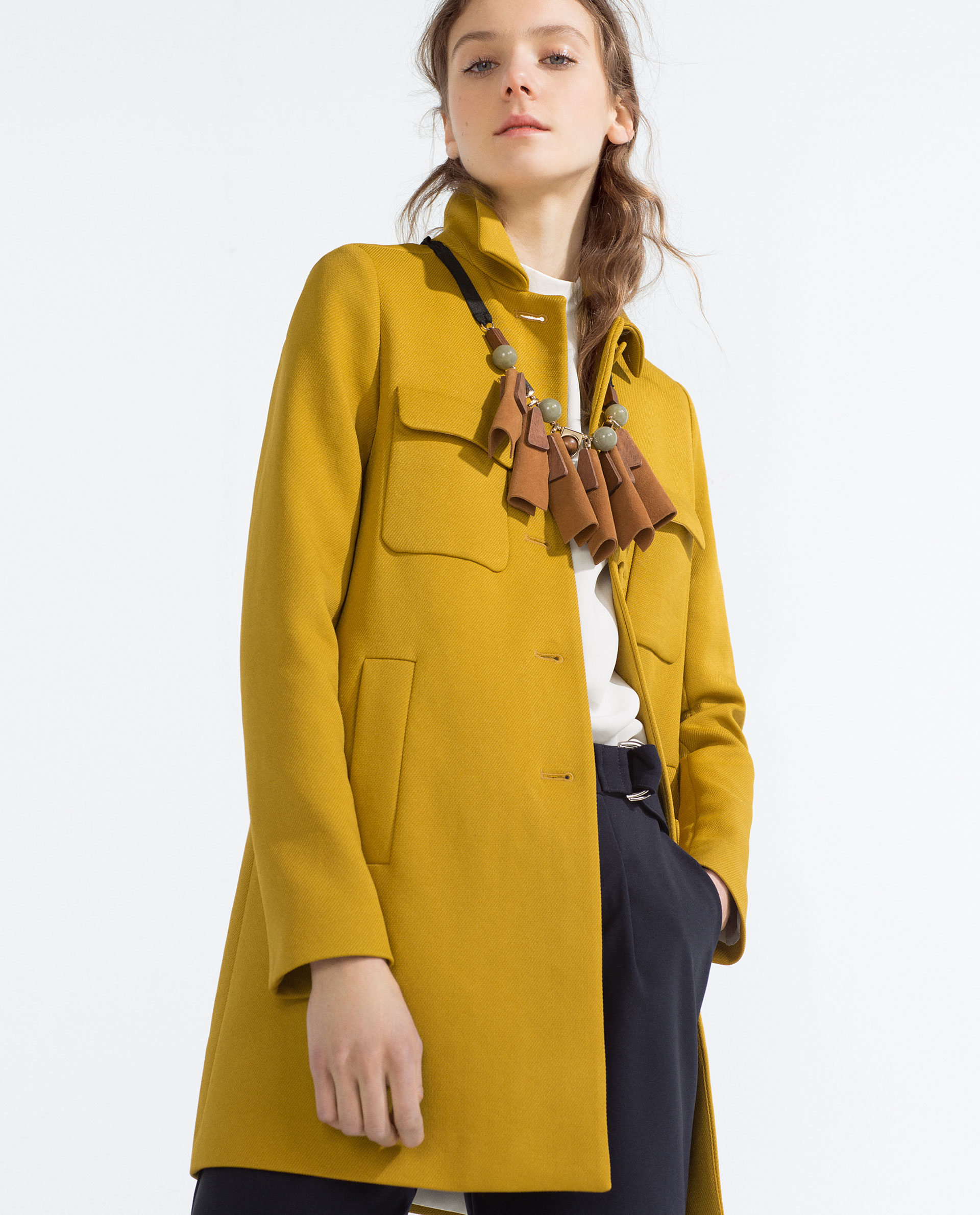 Zara Coat With Peter Pan Collar in Yellow | Lyst