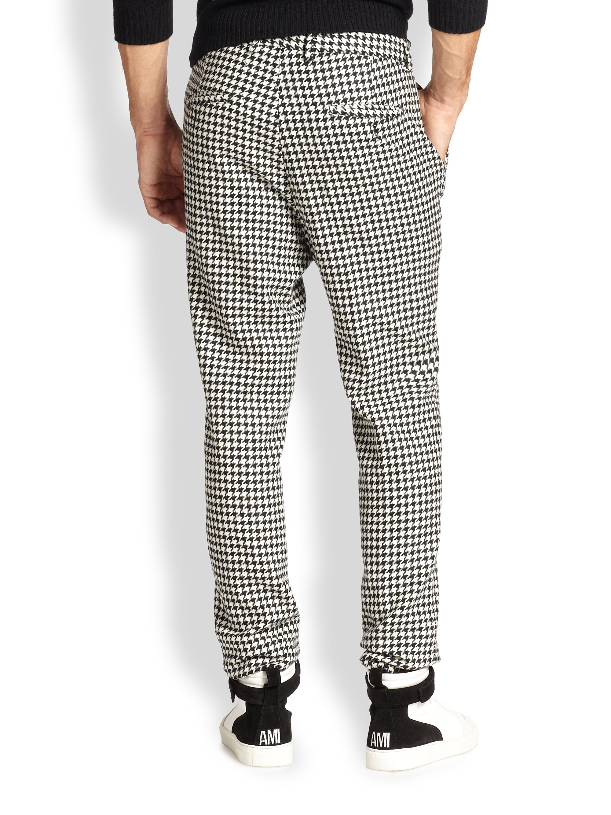 Lyst - AMI Wool Houndstooth Trousers in Black for Men