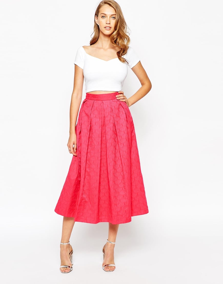 Lyst - Closet Full Pleated Midi Skirt In Jacquard in Red