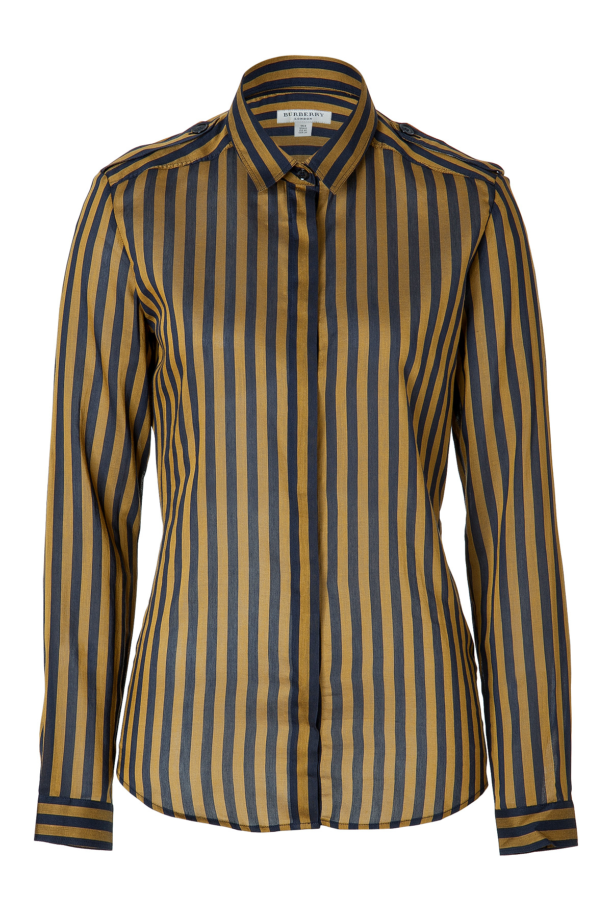 Lyst - Burberry Cotton Silk Striped Shirt in Tourmaline Yellow in Yellow