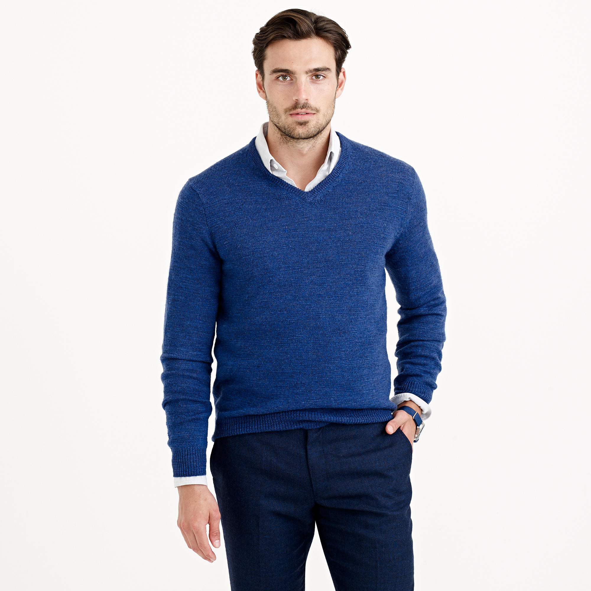 J.crew Rustic Merino V-Neck Elbow-Patch Sweater in Blue for Men | Lyst