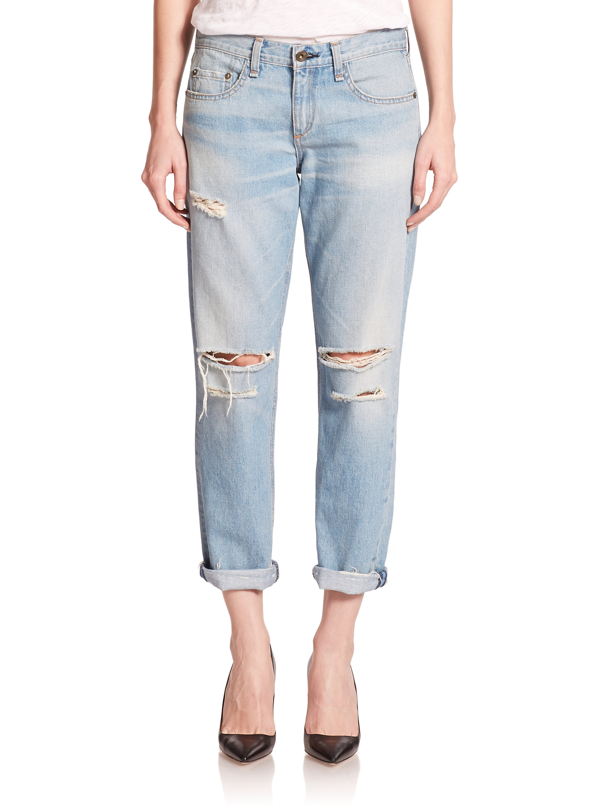 Rag & bone Distressed Boyfriend Jeans in Blue | Lyst