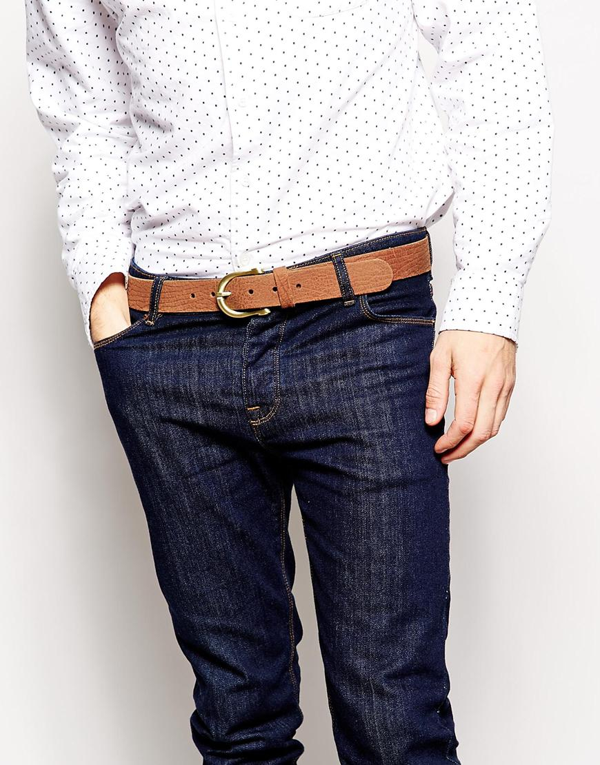 Lyst - Asos Leather Jeans Belt With Gold Buckle in Brown for Men