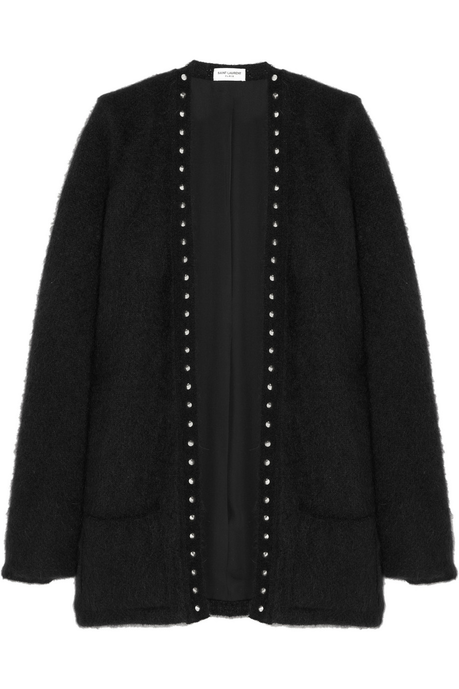 Lyst - Saint Laurent Studded Mohairblend Cardigan in Black