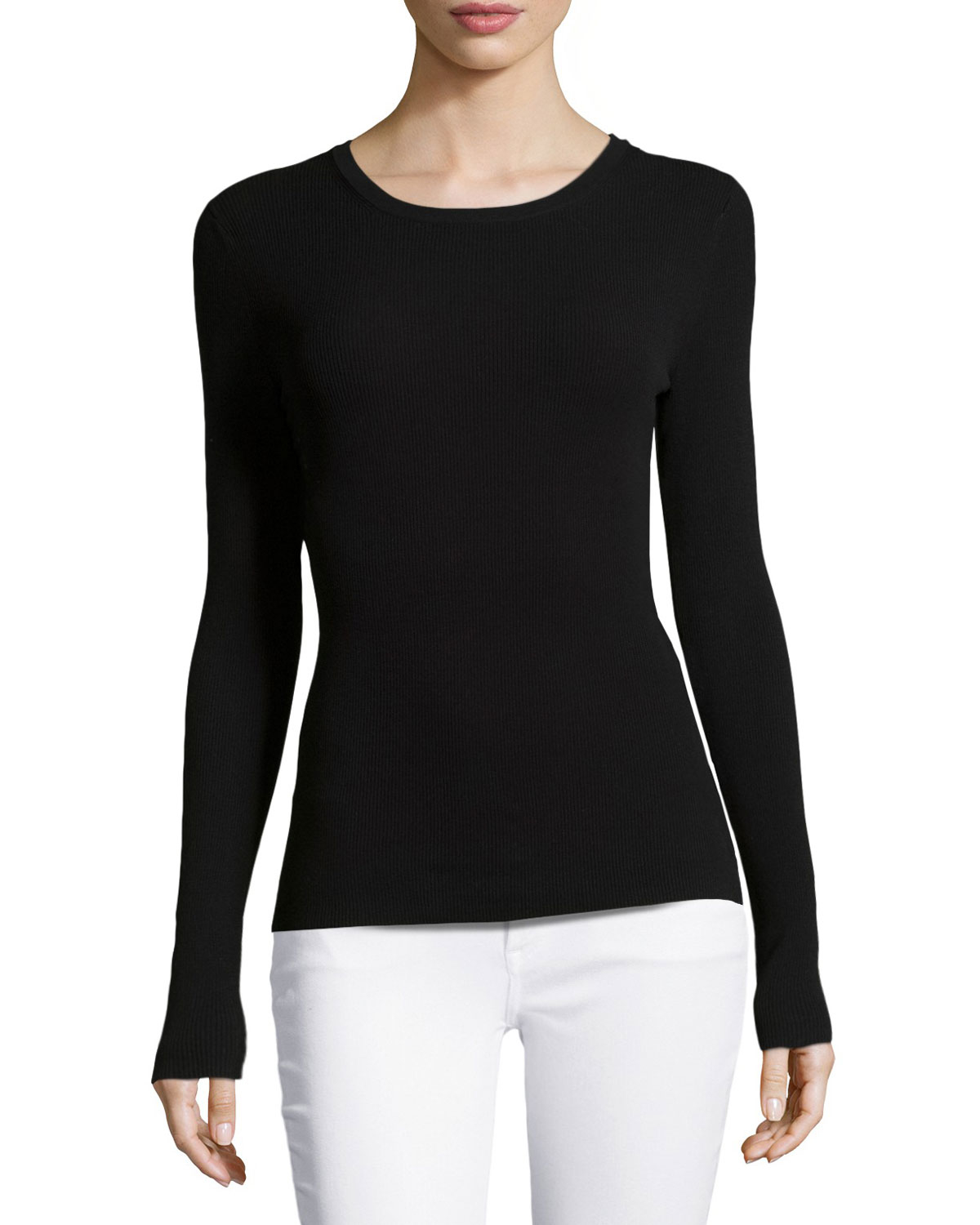 Download Lyst - Michael Kors Long-Sleeved Jersey Fitted Top in Black