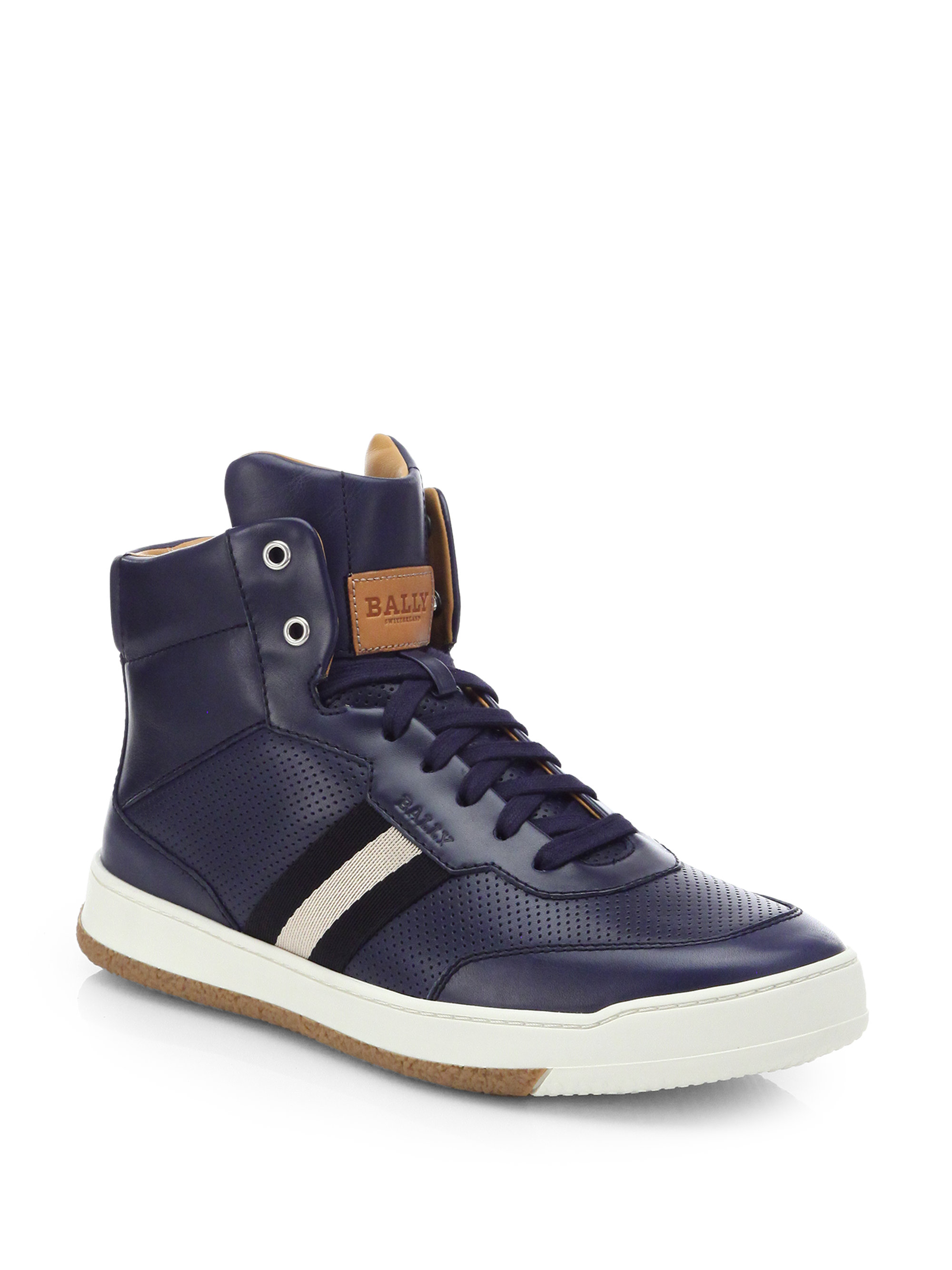 Bally Perforated Leather Hightop Sneakers in Blue for Men | Lyst