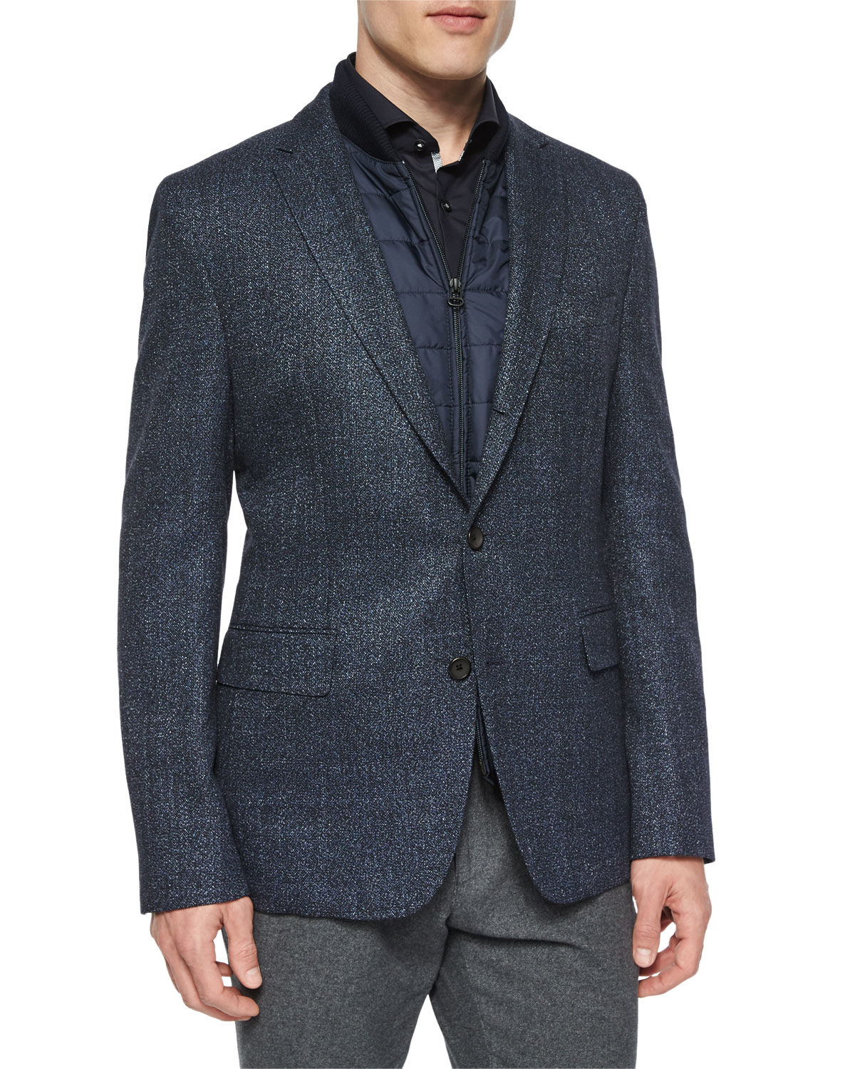 Boss Melange Two-button Jacket With Removable Vest in Black for Men | Lyst