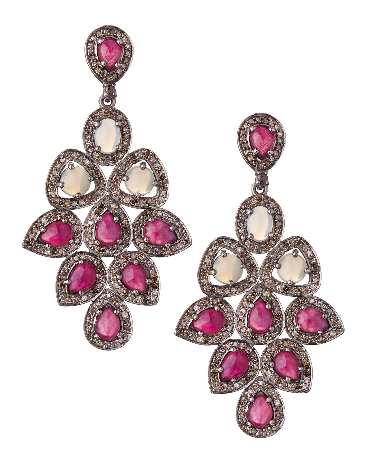 Lyst Bavna Opal Ruby Diamond Chandelier Earrings In Pink Gallery