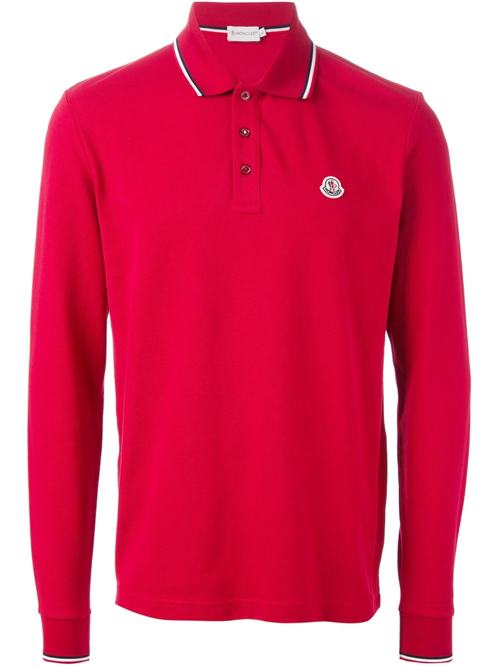 Lyst - Moncler Long Sleeve Polo Shirt in Red for Men