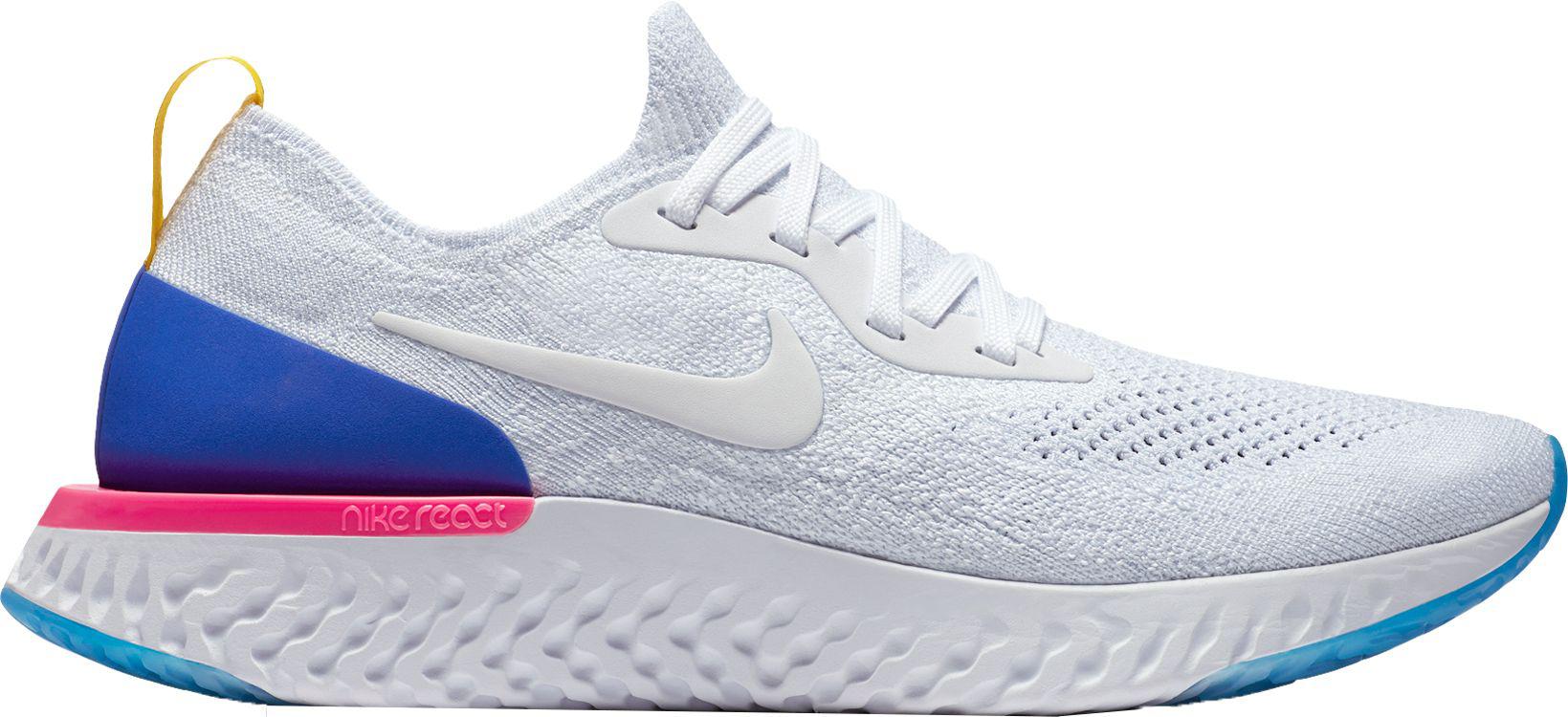 lyst nike epico reagire flyknit scarpe da corsa in blu lyst nike epico reagire flyknit scarpe da corsa in blu