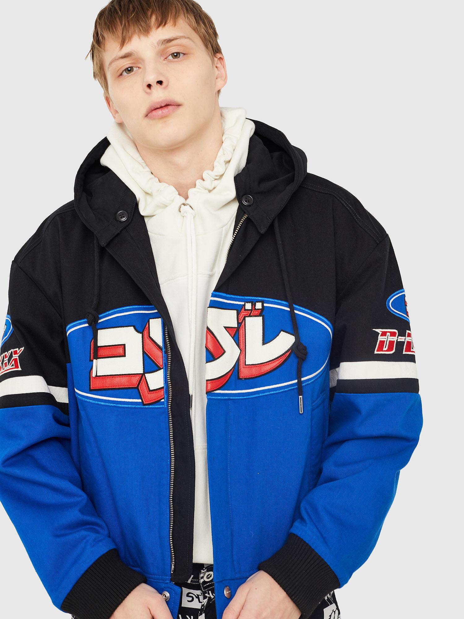 DIESEL Jraiden Bomber Jacket With Racer Patches in Blue/Black (Blue