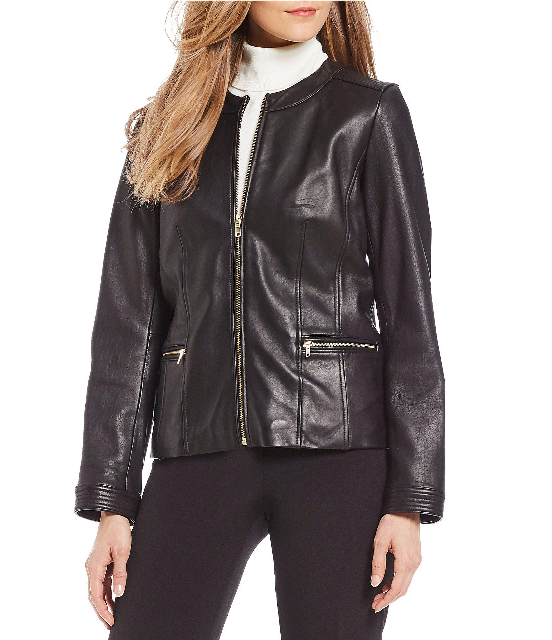 Lyst Cole Haan Quilted Detail Collarless Genuine Leather Jacket In Cole Haan Women S Black Quilted Detail Collarless Genuine Leather Jacket