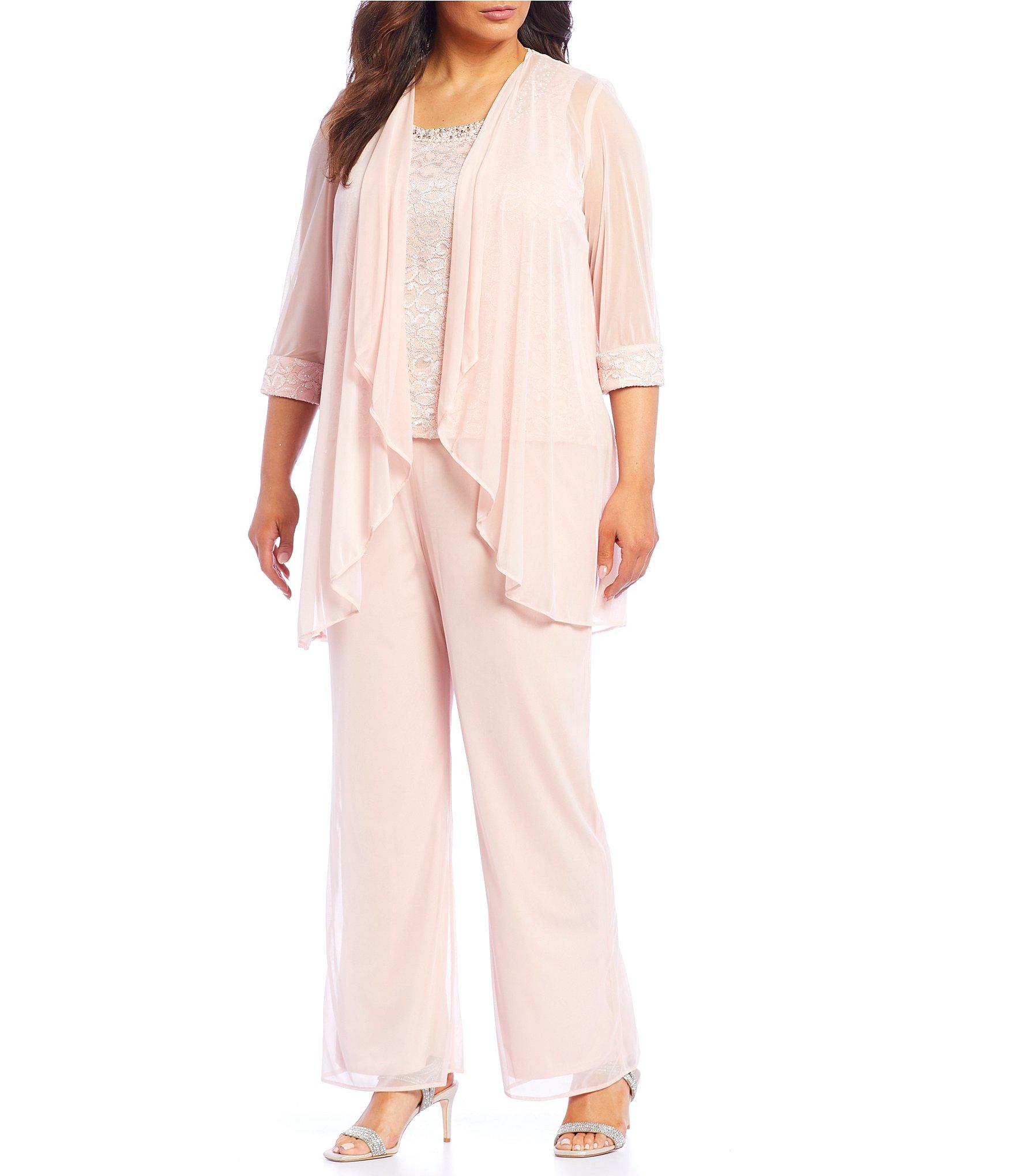 R And M Richards Plus Size 3 Piece Lace Flyaway Pant Set In Blush Pink Lyst 0213