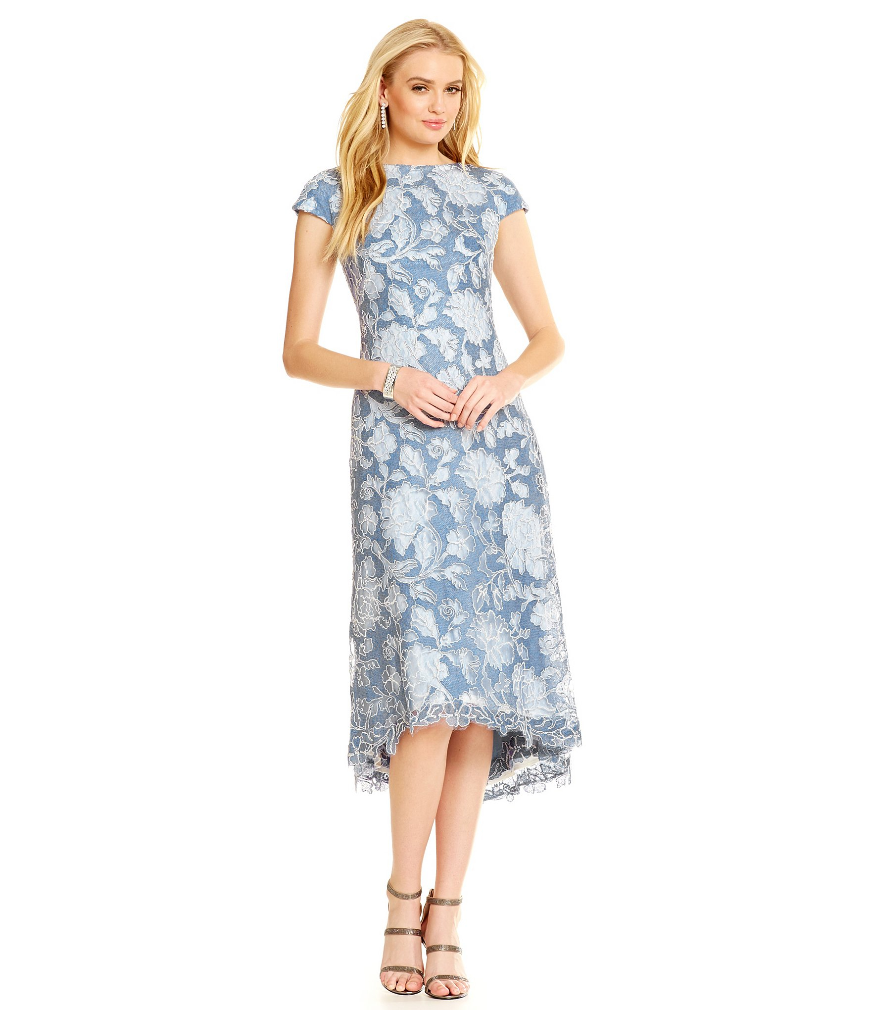 Dillard's Dresses Tea Length Gold Lace