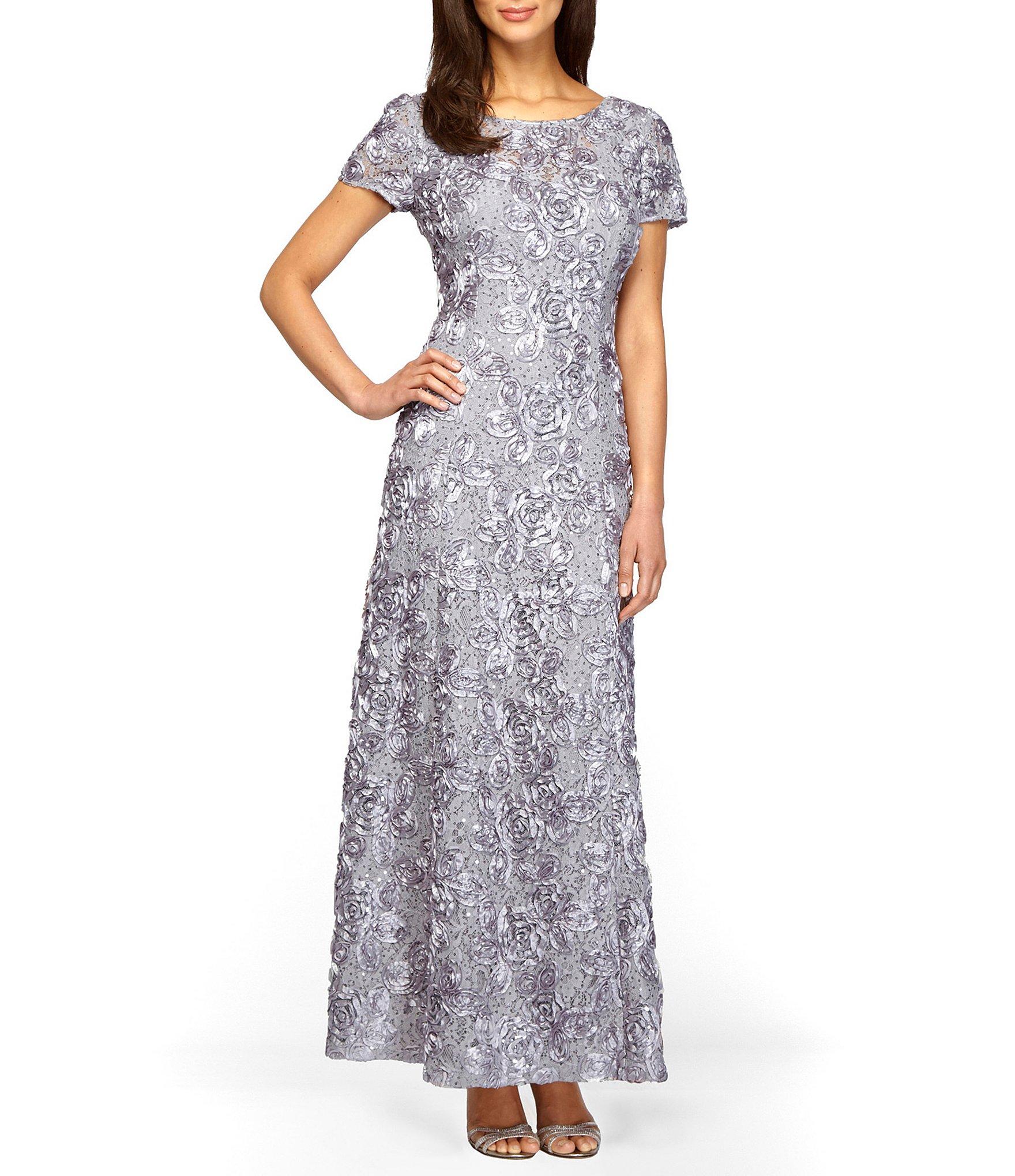 Alex evenings Petite Sequined-lace Rosette-rose Gown | Lyst