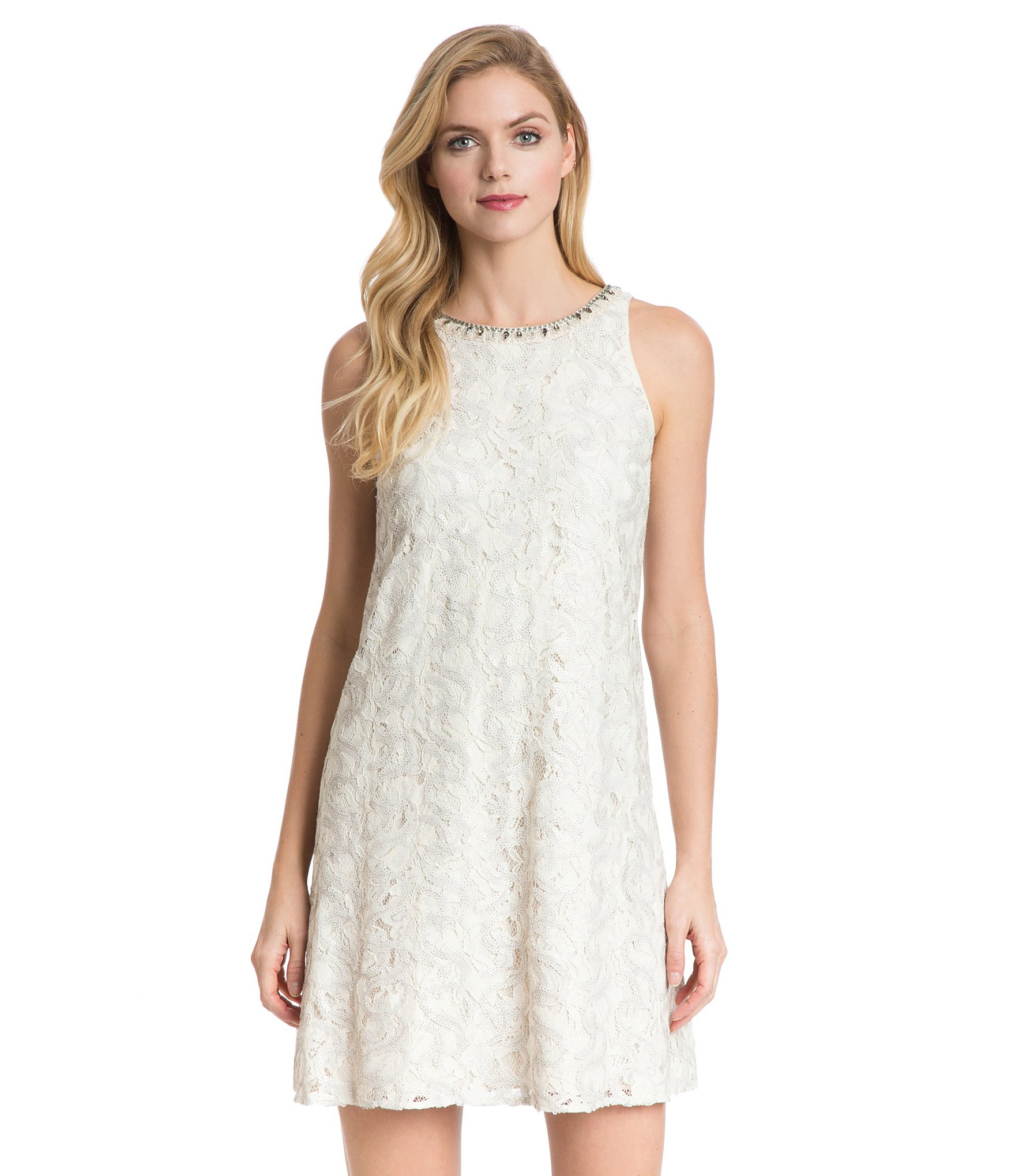 Belle by badgley mischka Rana Sleeveless Lace Dress in White | Lyst