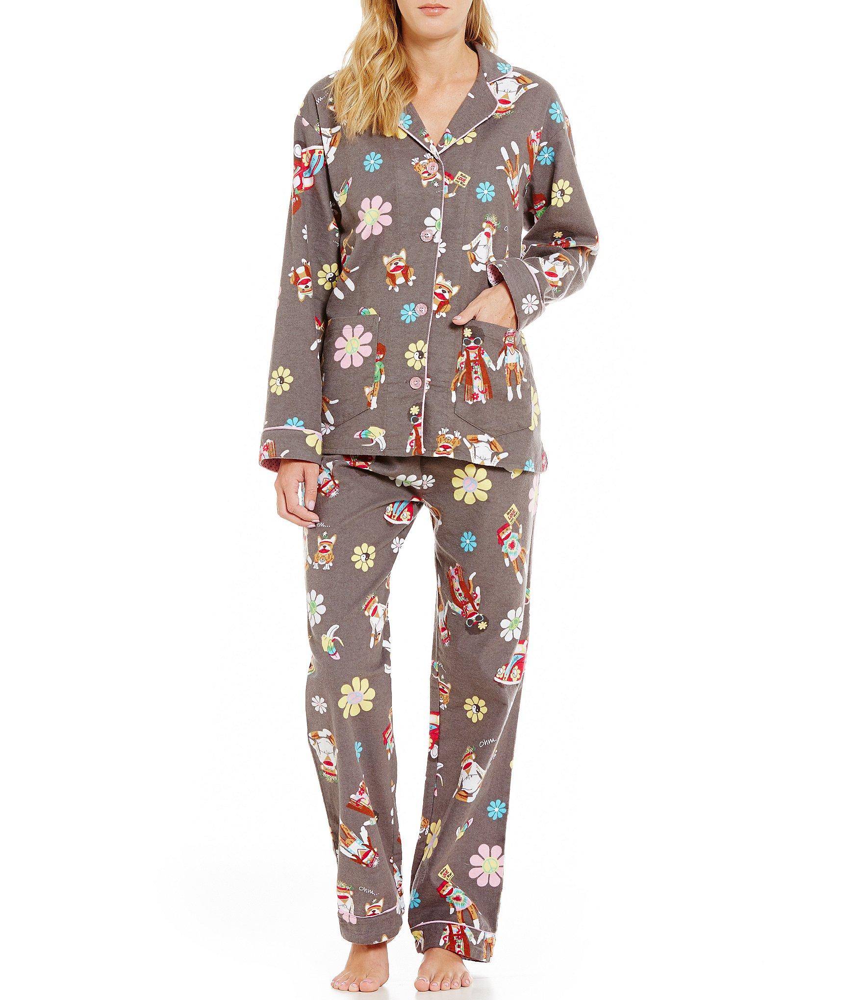 Pj salvage Flannel Hippie Sock Monkey Pajamas in Gray | Lyst