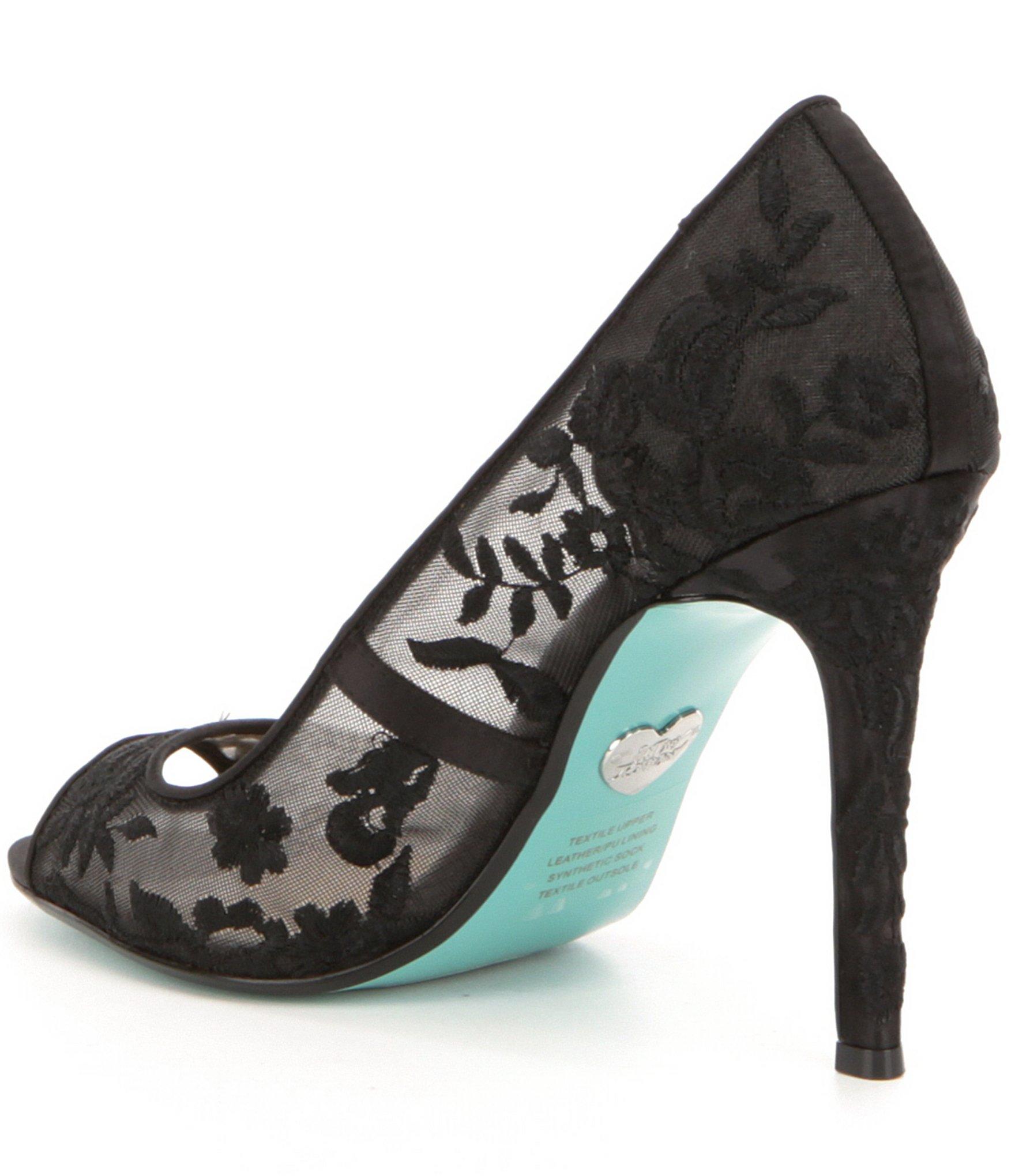 Betsey johnson Blue By Adley Fabric Mesh Flower Embroidered Peep Toe ...