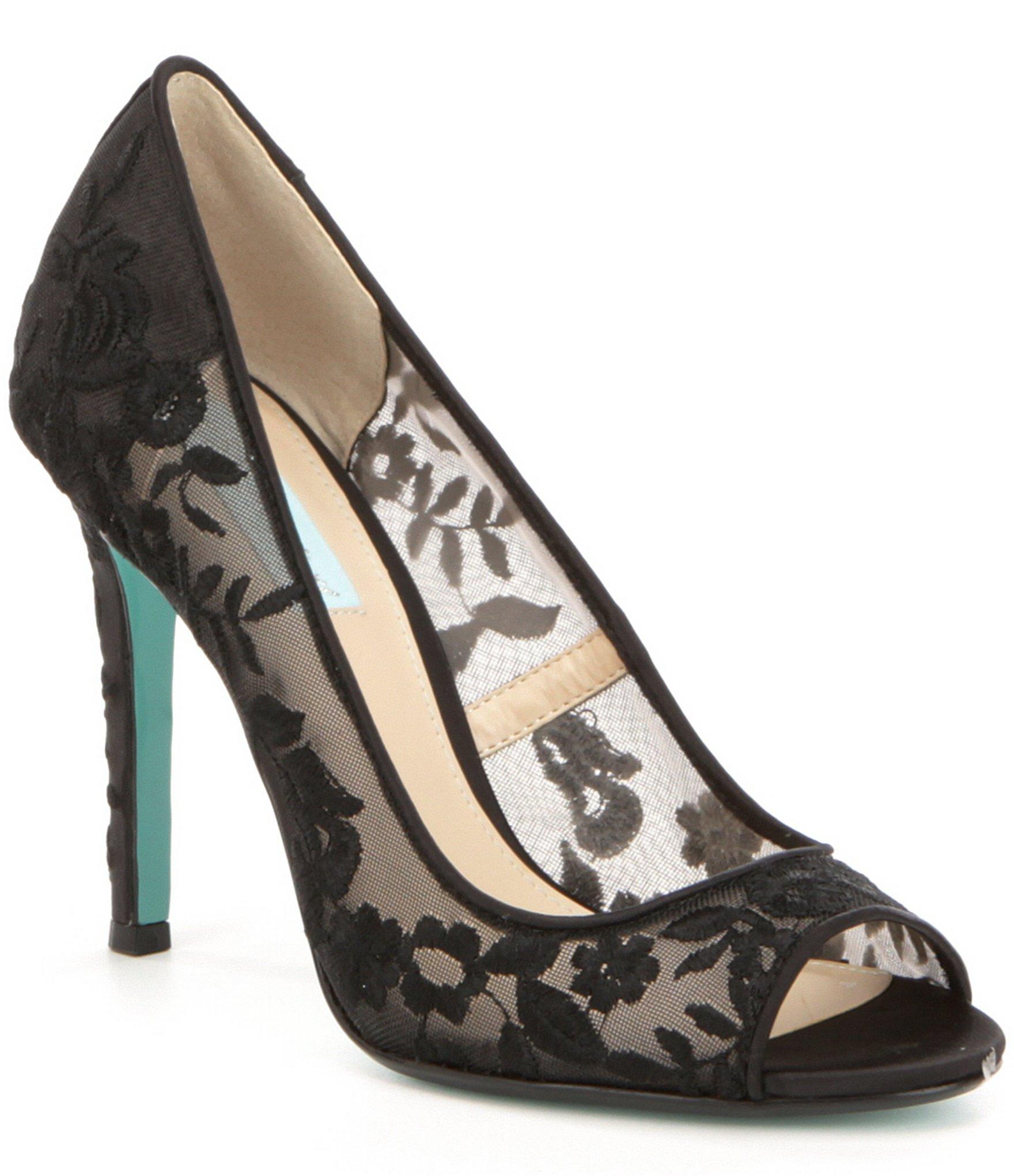 Betsey johnson Blue By Adley Fabric Mesh Flower Embroidered Peep Toe ...