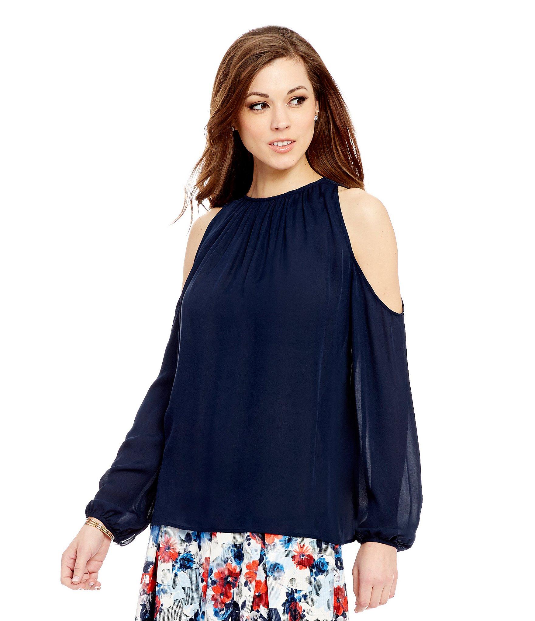 Antonio melani Selena Silk Cold Shoulder Blouse in Blue | Lyst