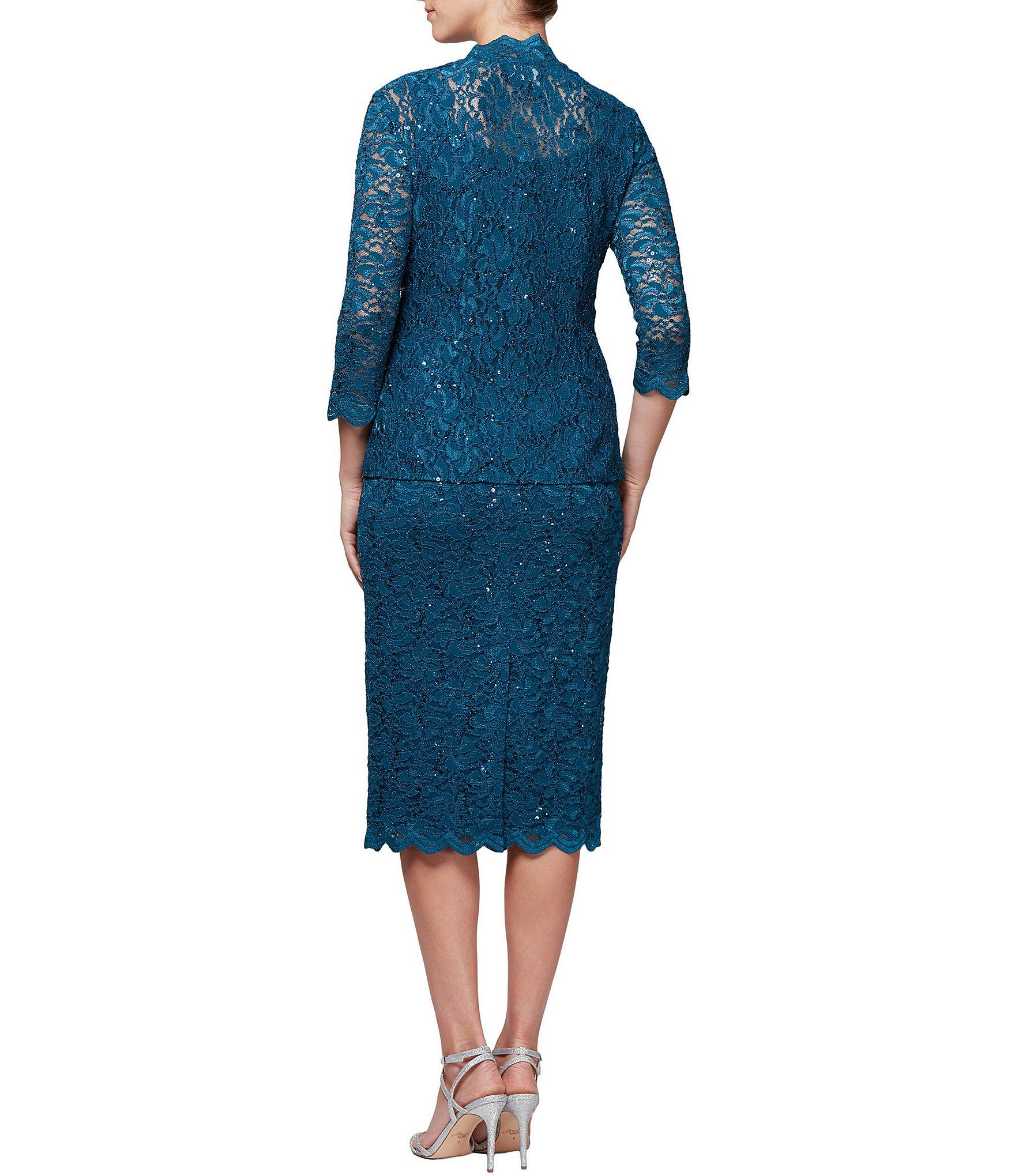 Alex Evenings Petite Sequined Lace Jacket Dress in Blue - Lyst