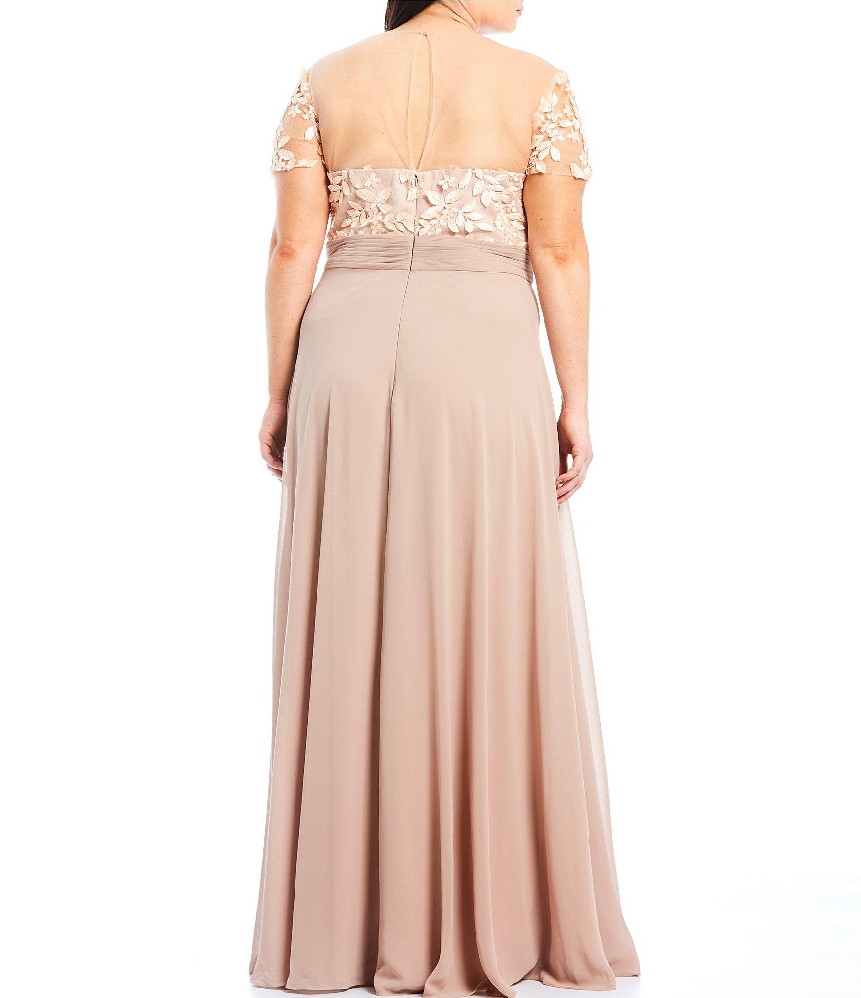 JS Collections Illusion Beaded Bodice A-line Chiffon Gown 