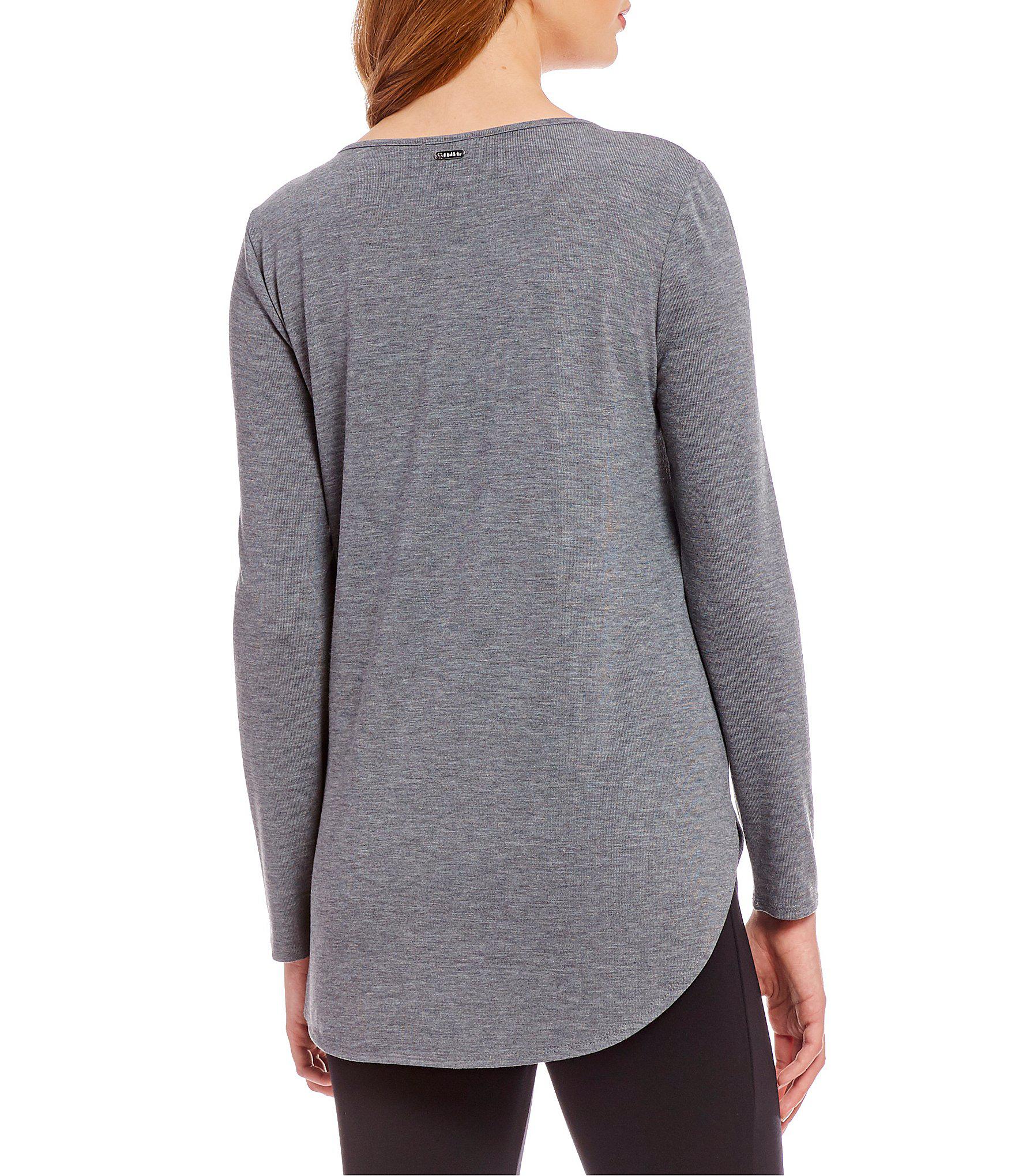 Calvin Klein Knit Jersey Long Sleeve Hi-low Tunic in Gray - Lyst