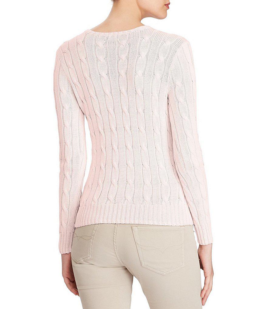 Polo ralph lauren Cable-knit Cotton Sweater in Pink | Lyst
