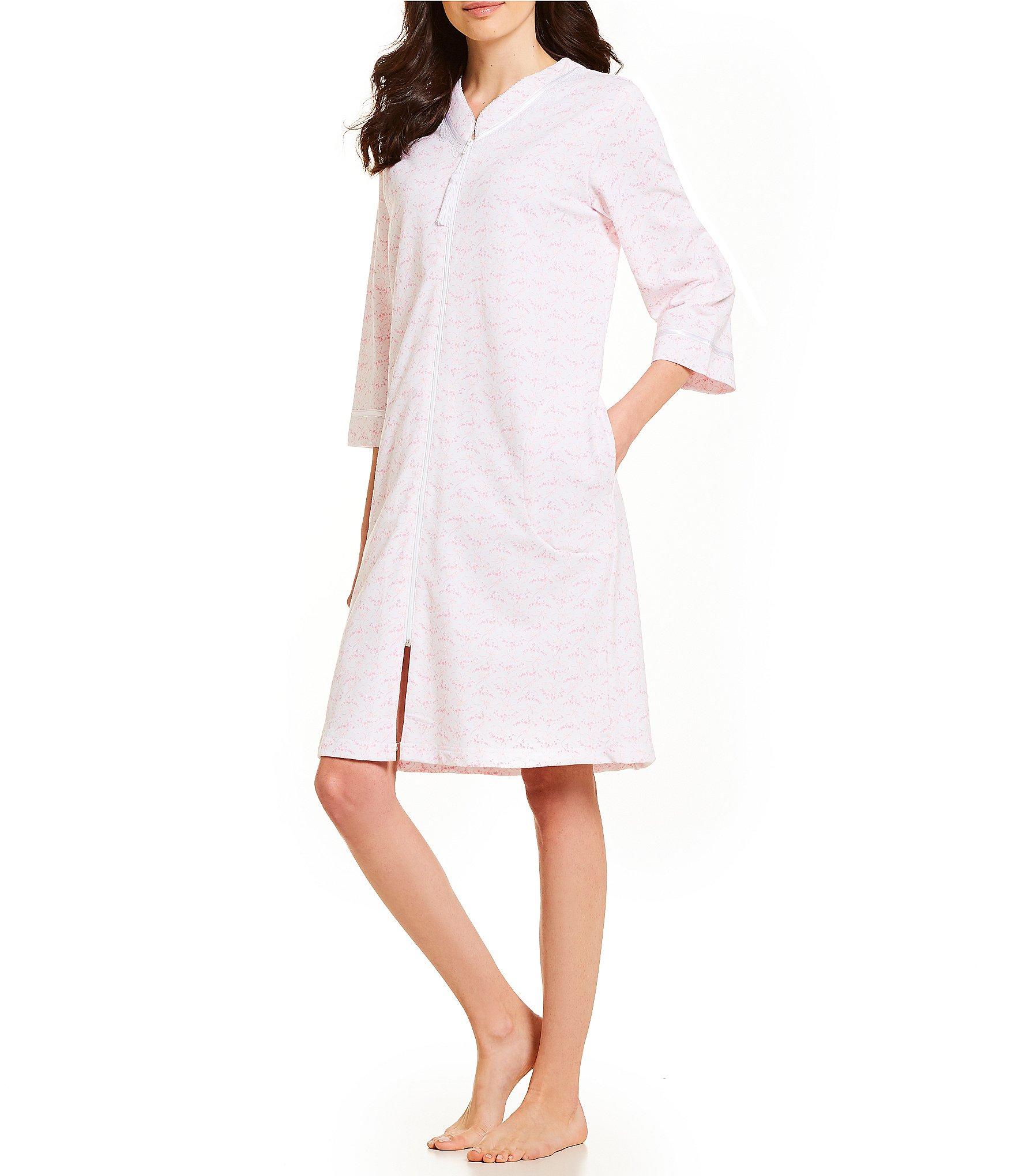 Lyst - Miss Elaine Petite French Terry Toile-print Zip-front Robe in Pink
