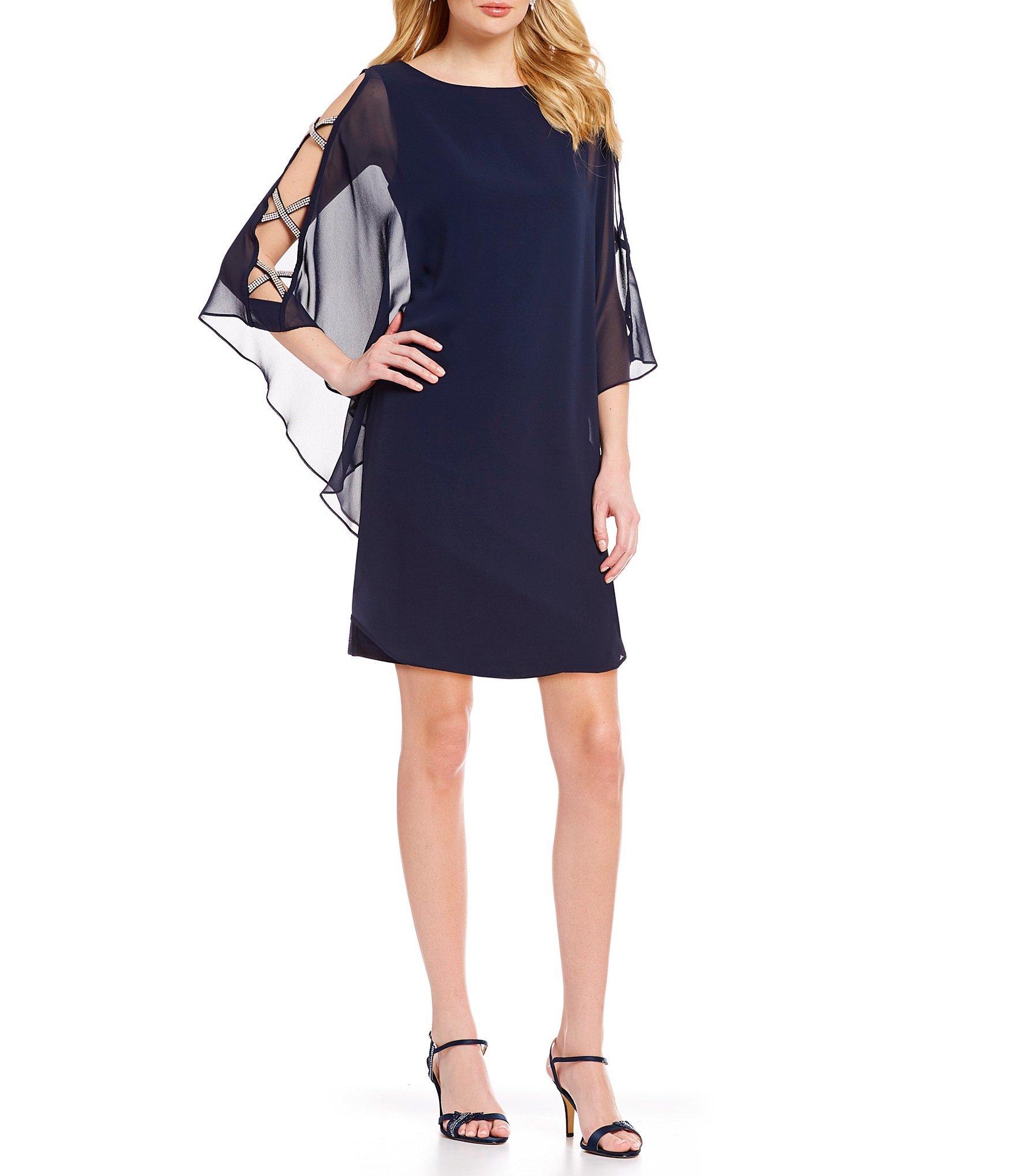 Xscape Chiffon Cape Sleeve Sheath Dress in Blue - Lyst