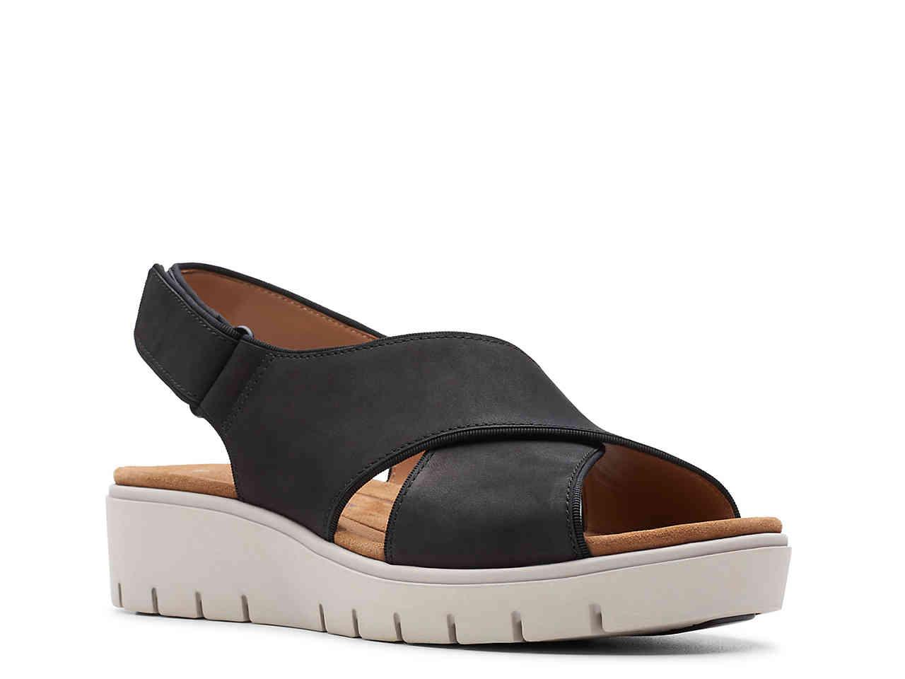 unstructured by clarks black open back leather sandals