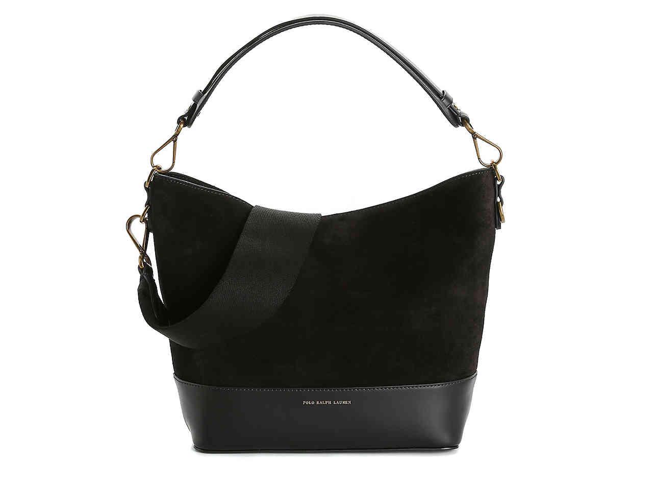 Polo Ralph Lauren Small Suede Leather Hobo Bag in Black - Lyst