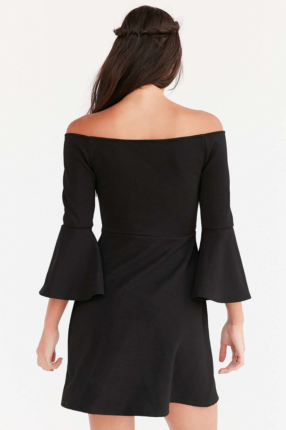 off the shoulder bell sleeve gown