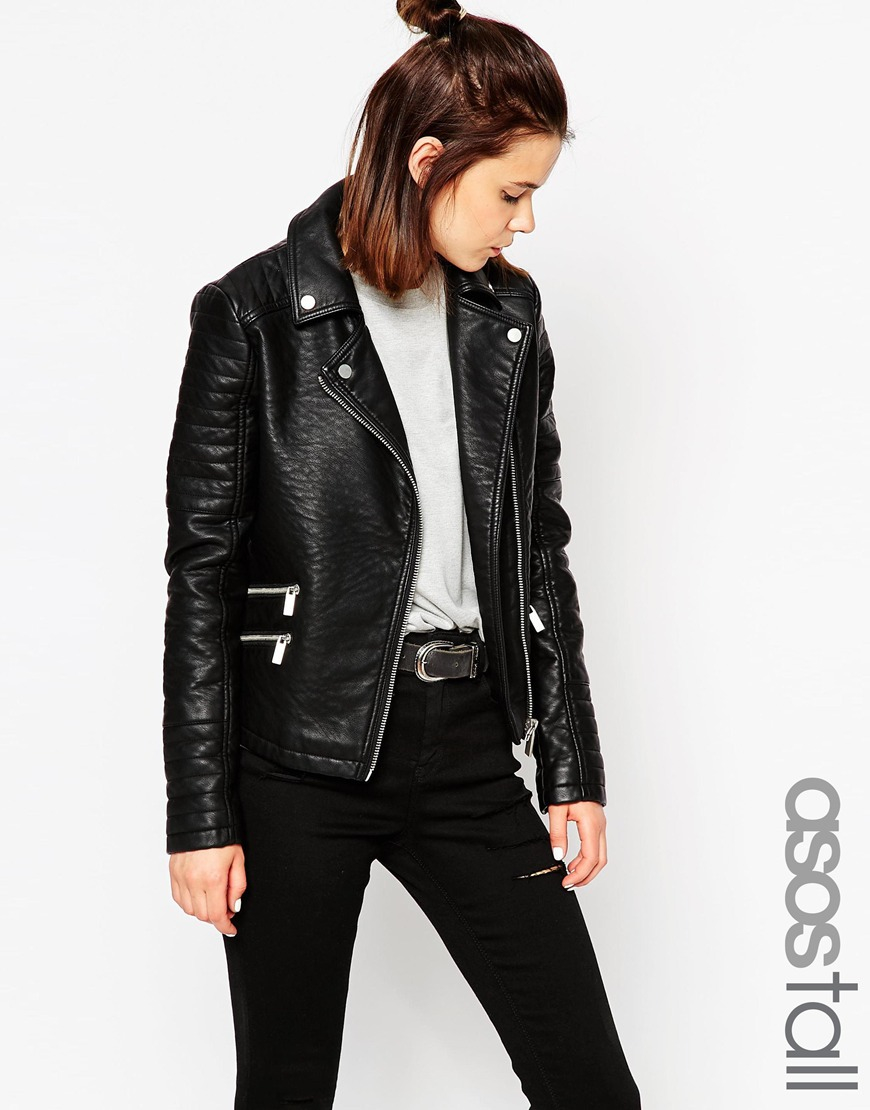 Lyst Asos Textured Biker Jacket With Zip Detail Black In Gallery