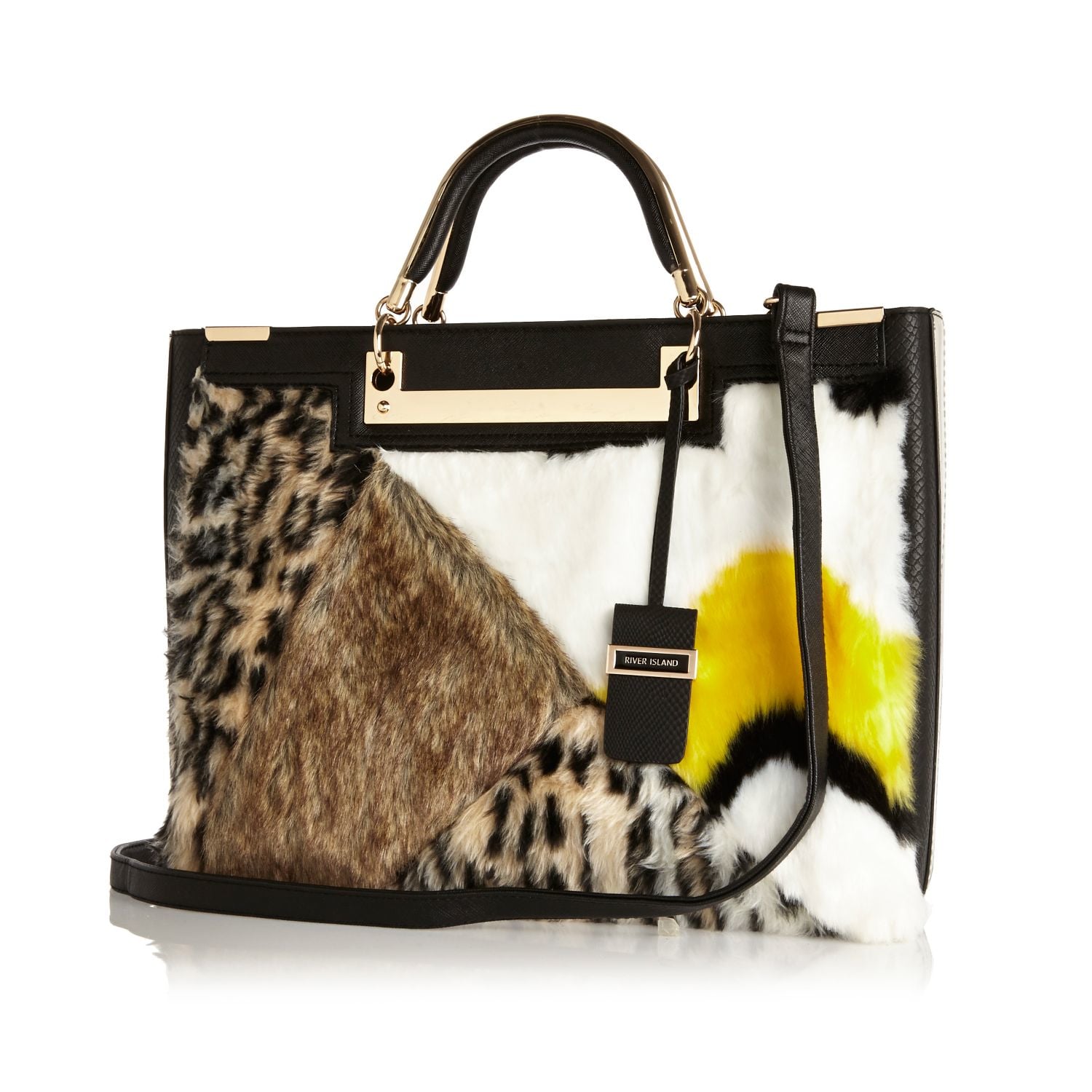 River island Black Fauxfur Large Tote Handbag in Black Lyst