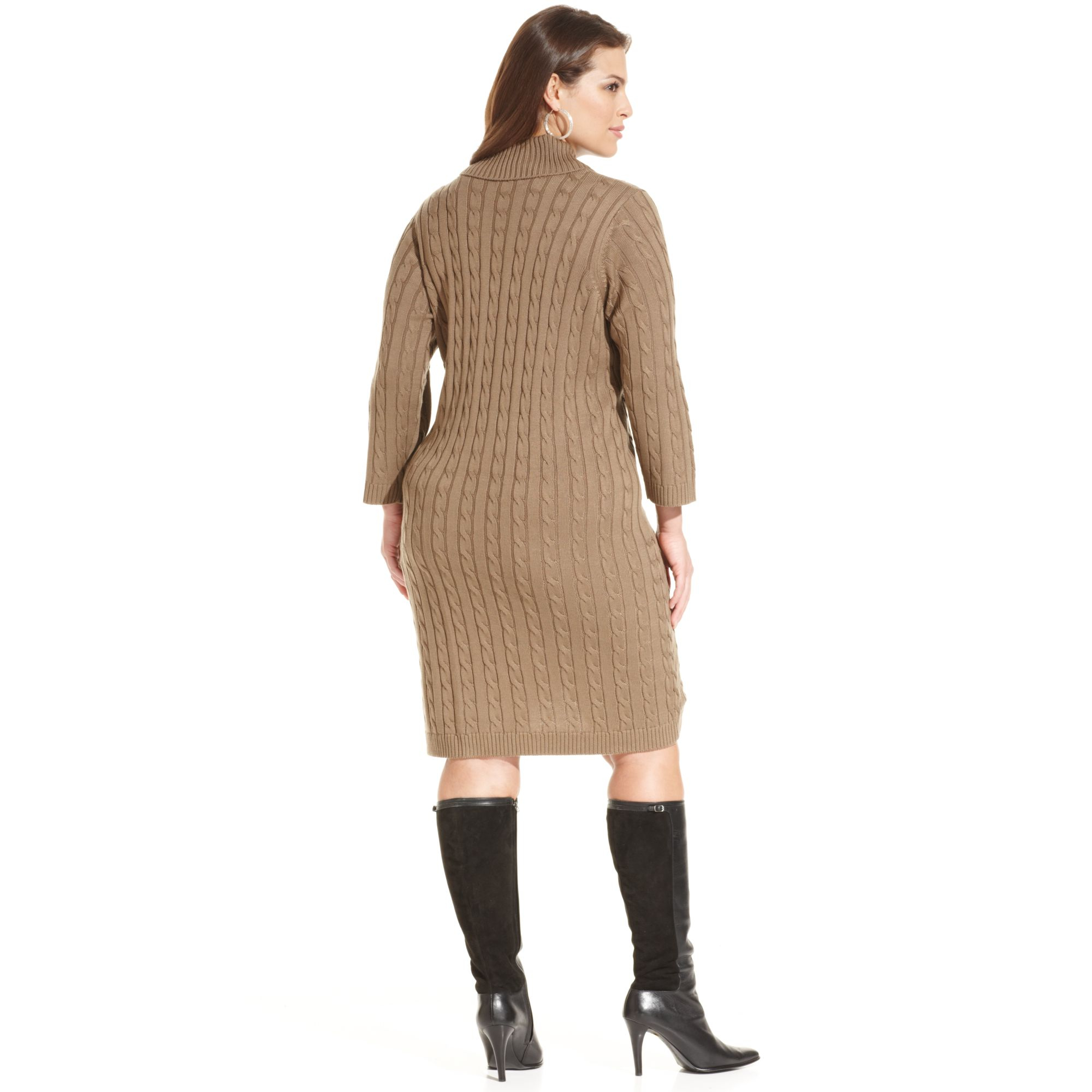 Calvin klein Plus Size Cable Knit Sweater Dress in Natural | Lyst