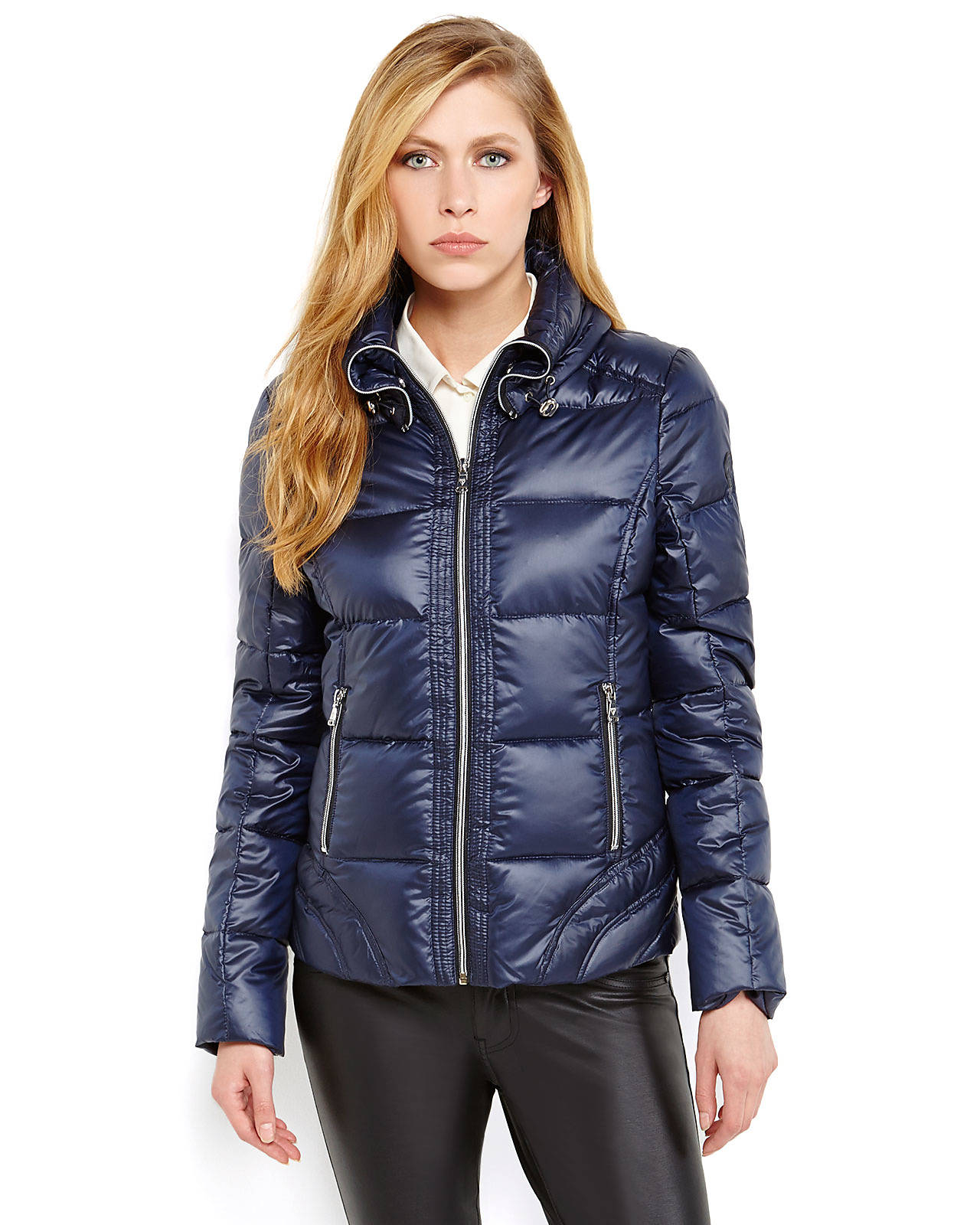 Guess Button-down Puffer Coat in Blue | Lyst